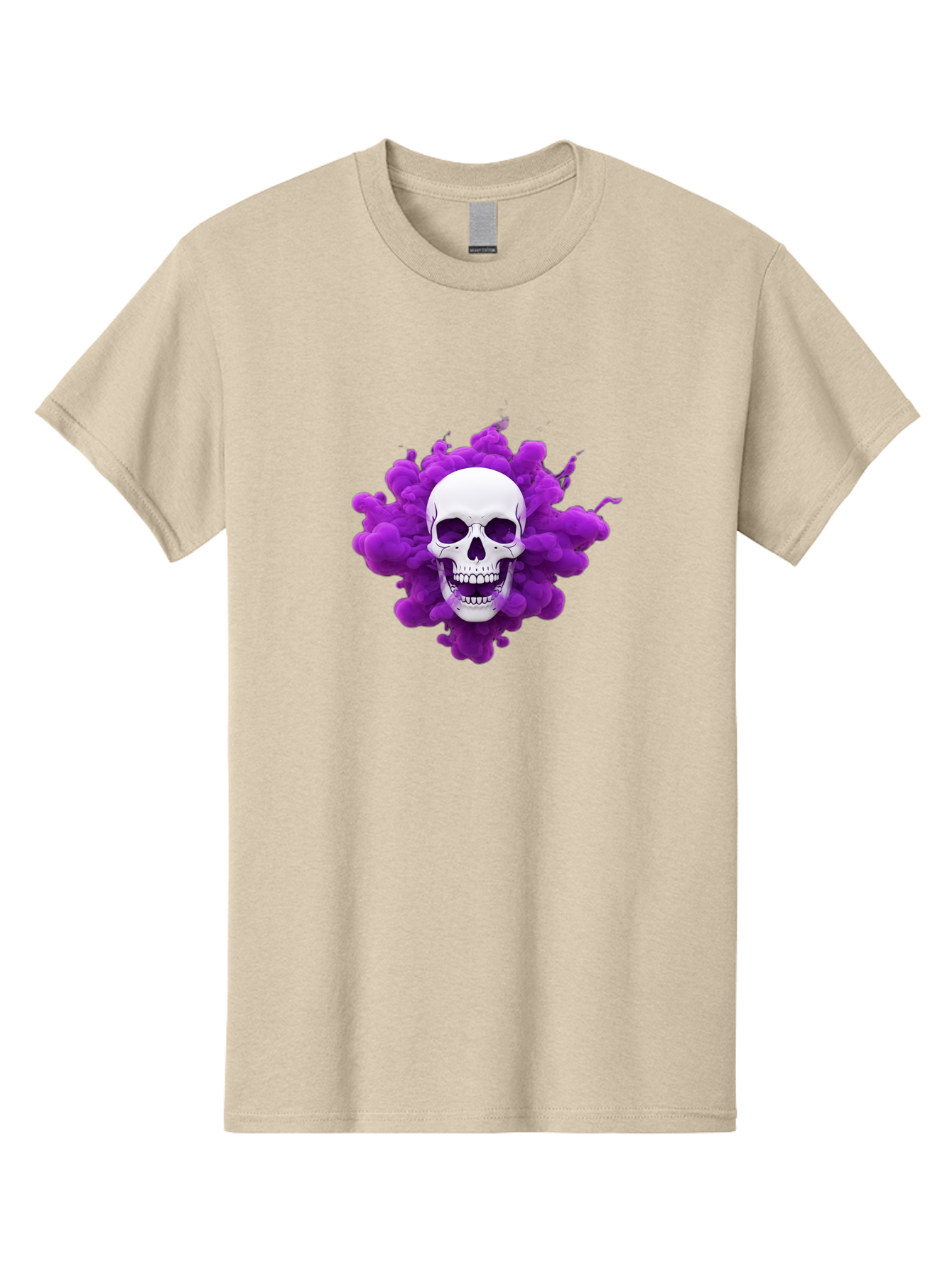 Skull-Purple-Smoke Men'S Graphic Tee, 100% Cotton, Comfortable Casual Summer Wear, Machine Washable, Human Skull, Purple Smoke, Dark Art, Gothic Style, Mysterious Atmosphere, Surreal Imagery, Edgy Design, Vibrant Purple Hue Bad605 13
