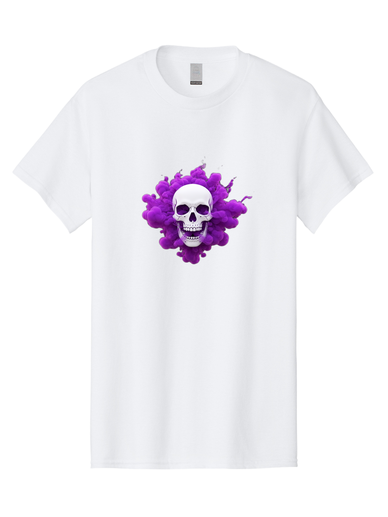 Skull-Purple-Smoke Men'S Graphic Tee, 100% Cotton, Comfortable Casual Summer Wear, Machine Washable, Human Skull, Purple Smoke, Dark Art, Gothic Style, Mysterious Atmosphere, Surreal Imagery, Edgy Design, Vibrant Purple Hue Bad605 5