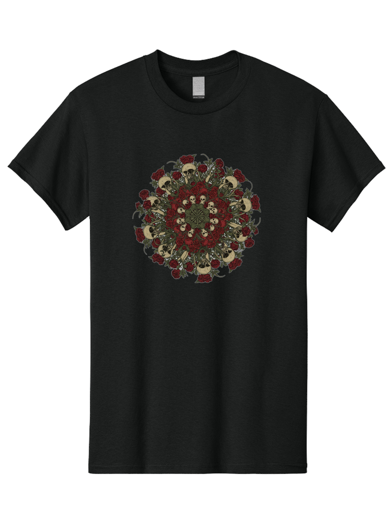 Skull-Rose-Mandala Men'S Graphic Tee, 100% Cotton, Comfortable Casual Summer Wear, Machine Washable, Skull Mandala, Dark Art, Floral Design, Red Roses, Skulls And Flowers, Intricate Patterns, Gothic Style, Mystical Symbols, Sacred Geometry, Bad606 2