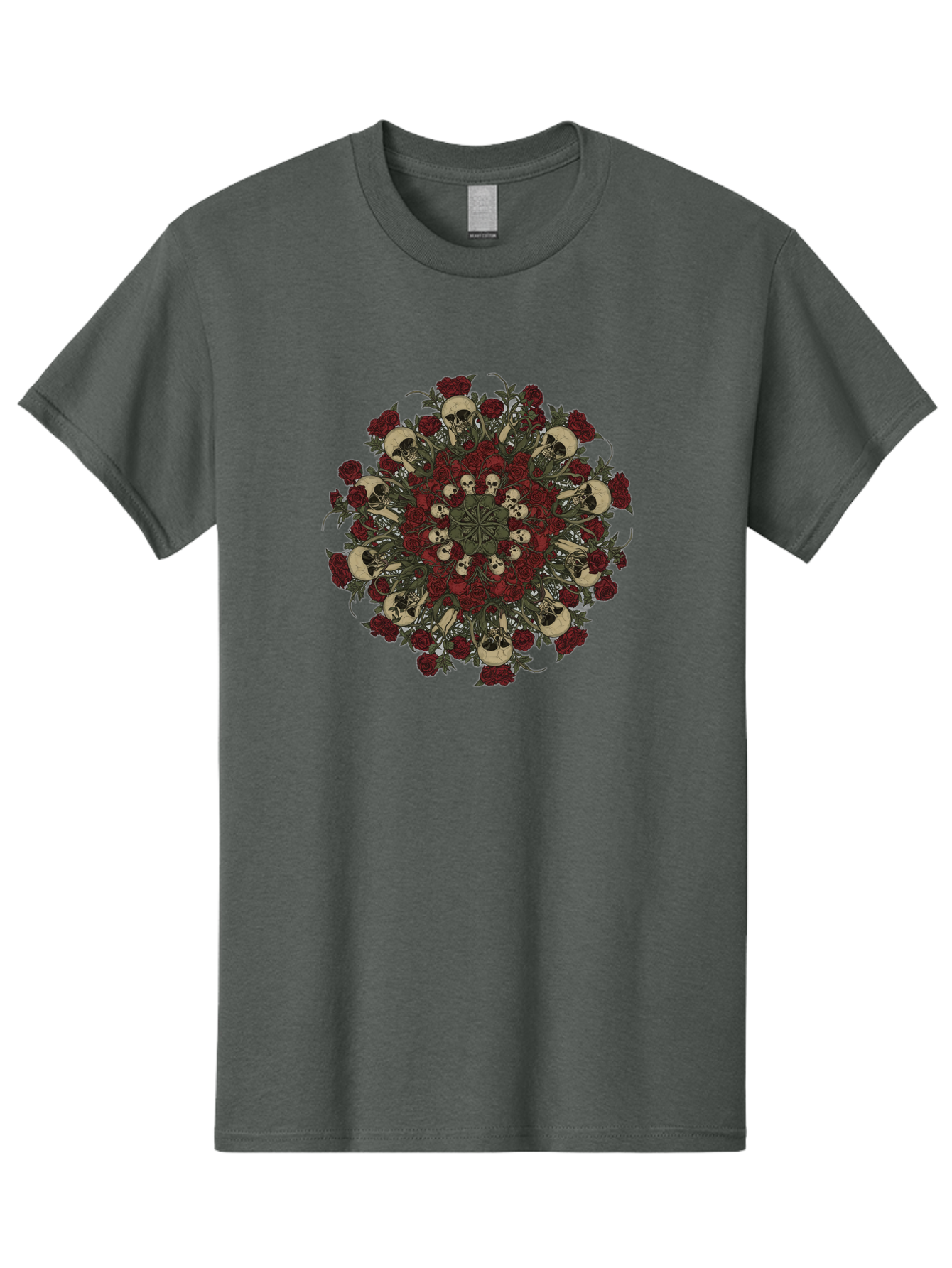 Skull-Rose-Mandala Men'S Graphic Tee, 100% Cotton, Comfortable Casual Summer Wear, Machine Washable, Skull Mandala, Dark Art, Floral Design, Red Roses, Skulls And Flowers, Intricate Patterns, Gothic Style, Mystical Symbols, Sacred Geometry, Bad606 12