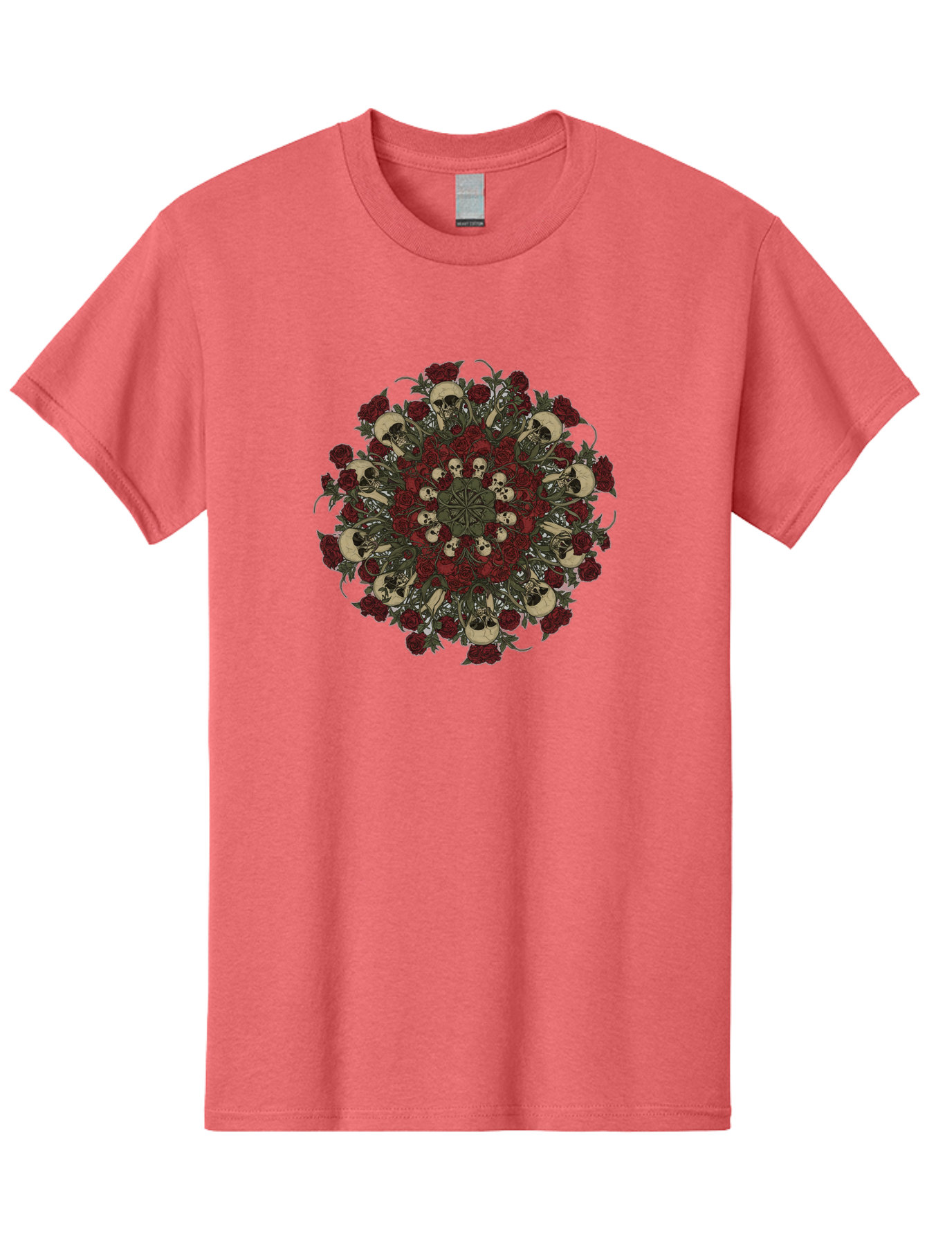 Skull-Rose-Mandala Men'S Graphic Tee, 100% Cotton, Comfortable Casual Summer Wear, Machine Washable, Skull Mandala, Dark Art, Floral Design, Red Roses, Skulls And Flowers, Intricate Patterns, Gothic Style, Mystical Symbols, Sacred Geometry, Bad606 9