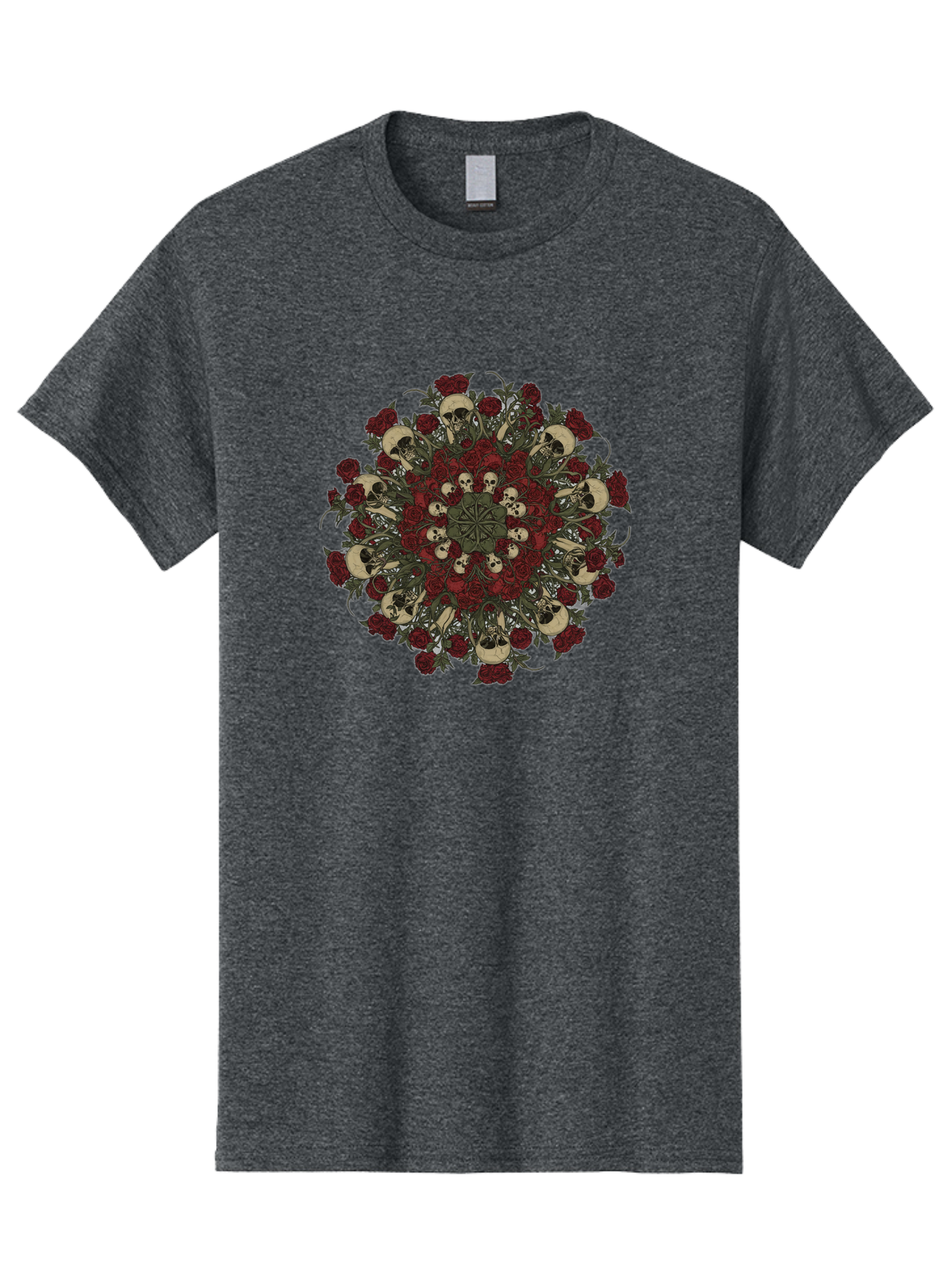 Skull-Rose-Mandala Men'S Graphic Tee, 100% Cotton, Comfortable Casual Summer Wear, Machine Washable, Skull Mandala, Dark Art, Floral Design, Red Roses, Skulls And Flowers, Intricate Patterns, Gothic Style, Mystical Symbols, Sacred Geometry, Bad606 6