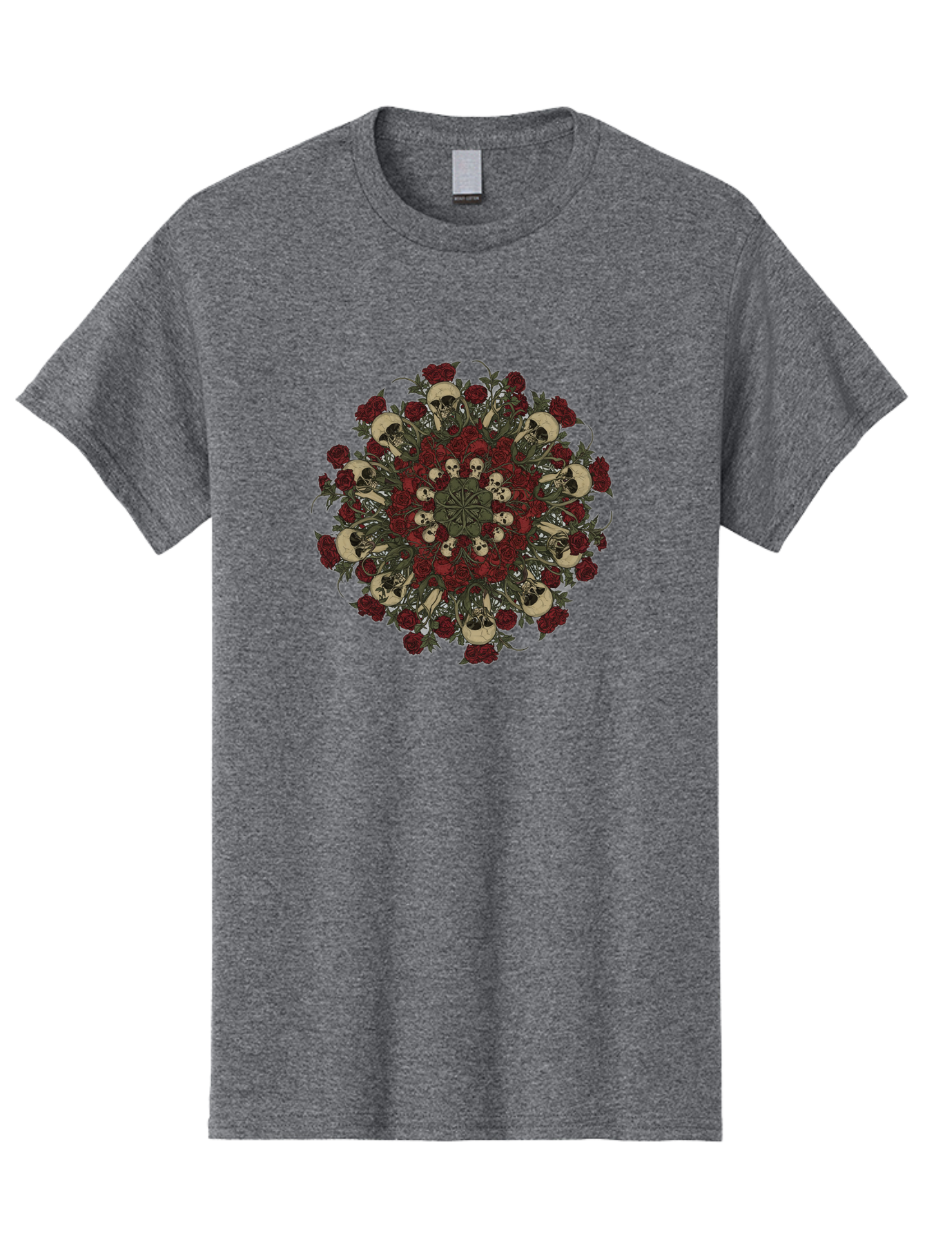 Skull-Rose-Mandala Men'S Graphic Tee, 100% Cotton, Comfortable Casual Summer Wear, Machine Washable, Skull Mandala, Dark Art, Floral Design, Red Roses, Skulls And Flowers, Intricate Patterns, Gothic Style, Mystical Symbols, Sacred Geometry, Bad606 7