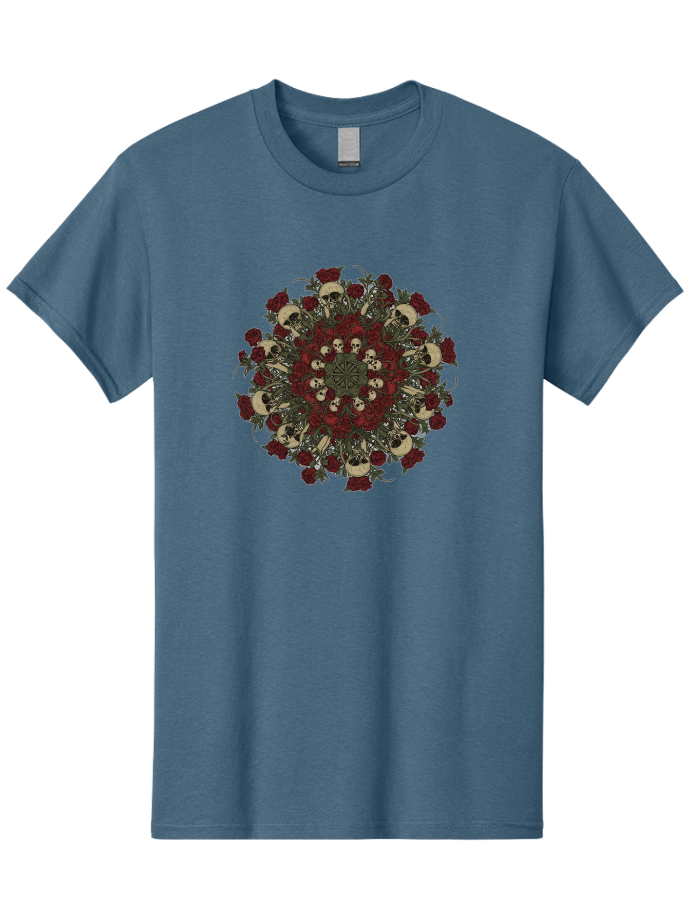 Skull-Rose-Mandala Men'S Graphic Tee, 100% Cotton, Comfortable Casual Summer Wear, Machine Washable, Skull Mandala, Dark Art, Floral Design, Red Roses, Skulls And Flowers, Intricate Patterns, Gothic Style, Mystical Symbols, Sacred Geometry, Bad606 4