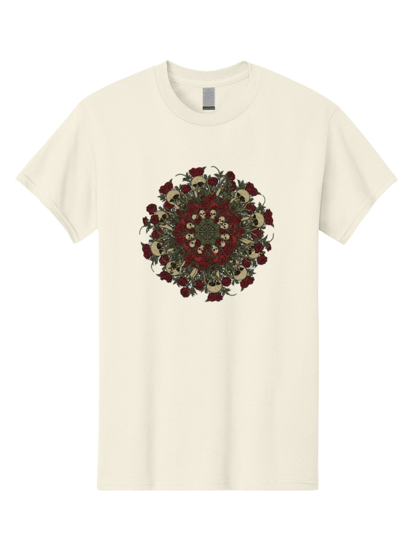 Skull-Rose-Mandala Men'S Graphic Tee, 100% Cotton, Comfortable Casual Summer Wear, Machine Washable, Skull Mandala, Dark Art, Floral Design, Red Roses, Skulls And Flowers, Intricate Patterns, Gothic Style, Mystical Symbols, Sacred Geometry, Bad606 8