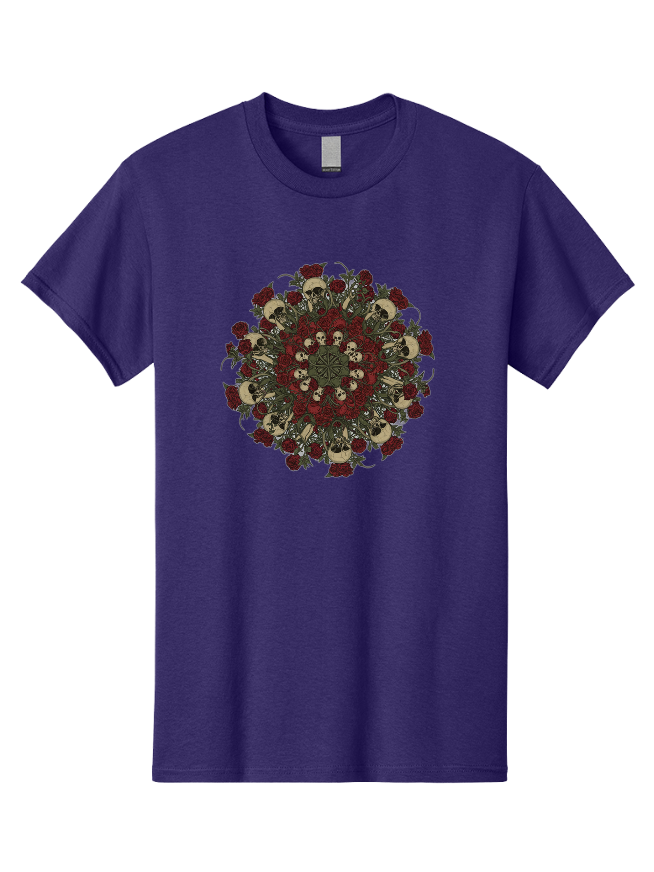 Skull-Rose-Mandala Men'S Graphic Tee, 100% Cotton, Comfortable Casual Summer Wear, Machine Washable, Skull Mandala, Dark Art, Floral Design, Red Roses, Skulls And Flowers, Intricate Patterns, Gothic Style, Mystical Symbols, Sacred Geometry, Bad606 14