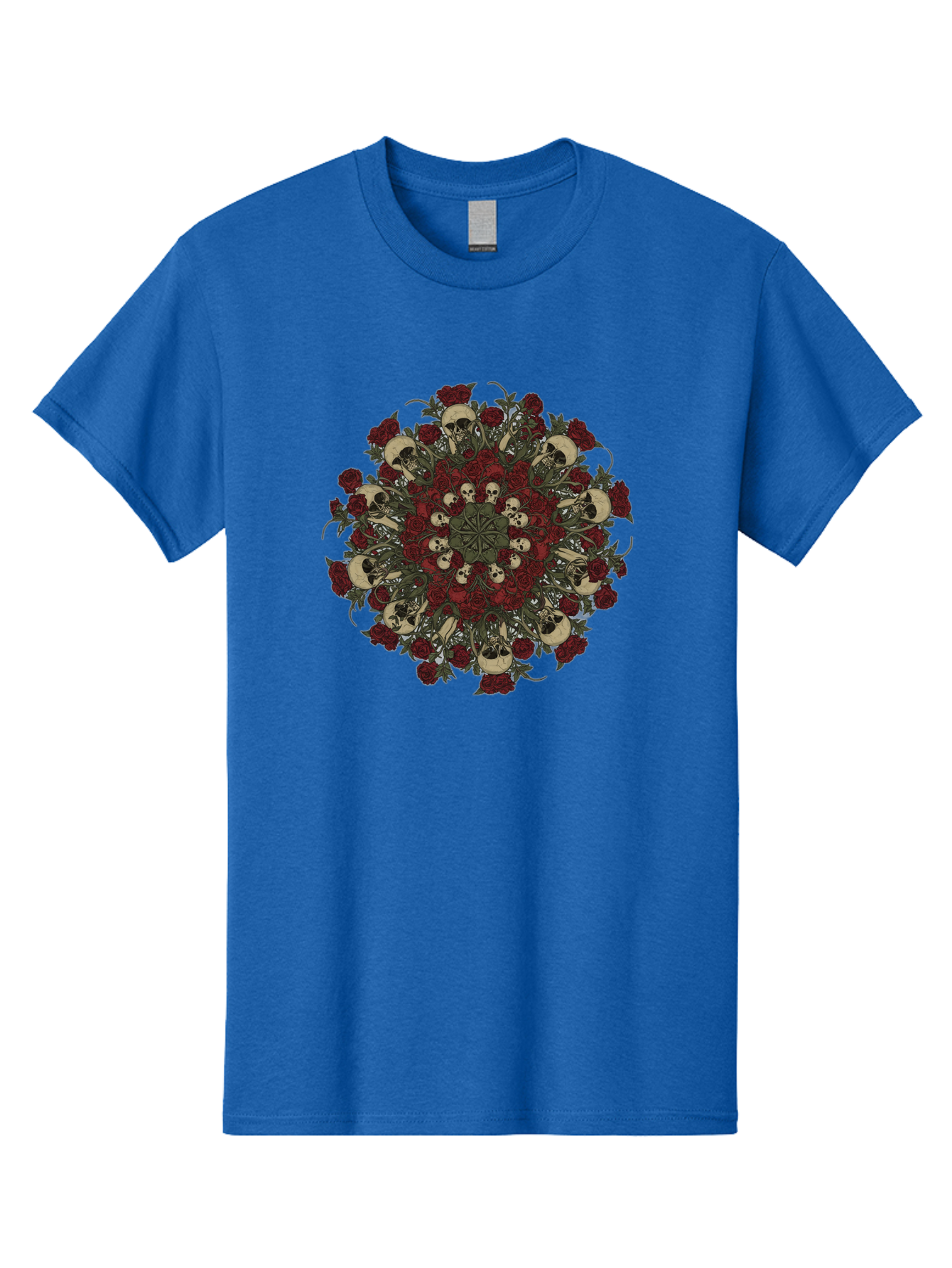 Skull-Rose-Mandala Men'S Graphic Tee, 100% Cotton, Comfortable Casual Summer Wear, Machine Washable, Skull Mandala, Dark Art, Floral Design, Red Roses, Skulls And Flowers, Intricate Patterns, Gothic Style, Mystical Symbols, Sacred Geometry, Bad606 5