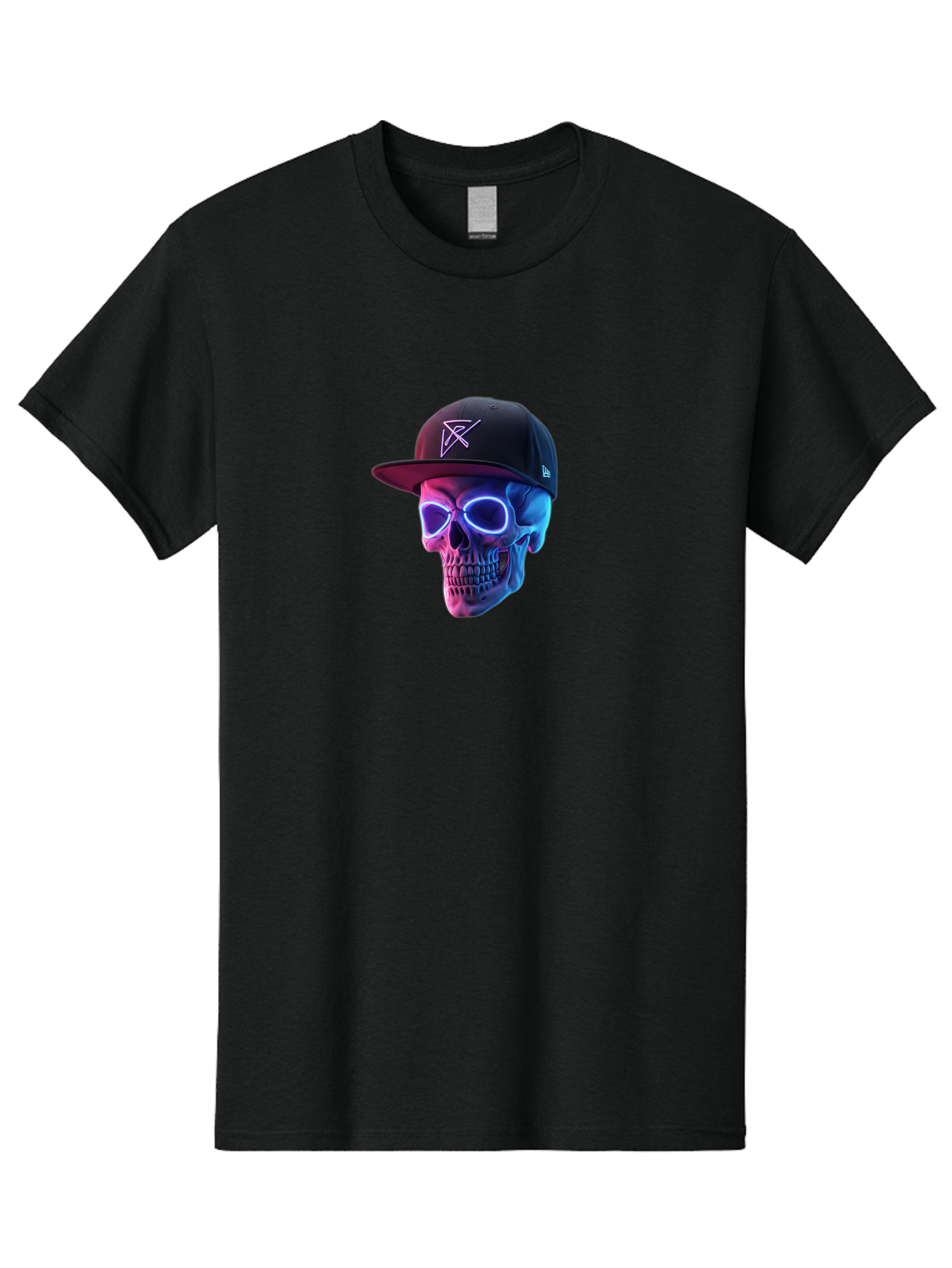 Skull-With-Baseball-Cap Men'S Graphic Tee, 100% Cotton, Comfortable Casual Summer Wear, Machine Washable, Glowing Skull, Neon Eyes, Zx Hat Logo, Futuristic Design, Edgy Style, Bold Graphics, Streetwear Fashion, Skull Art Bad607 5