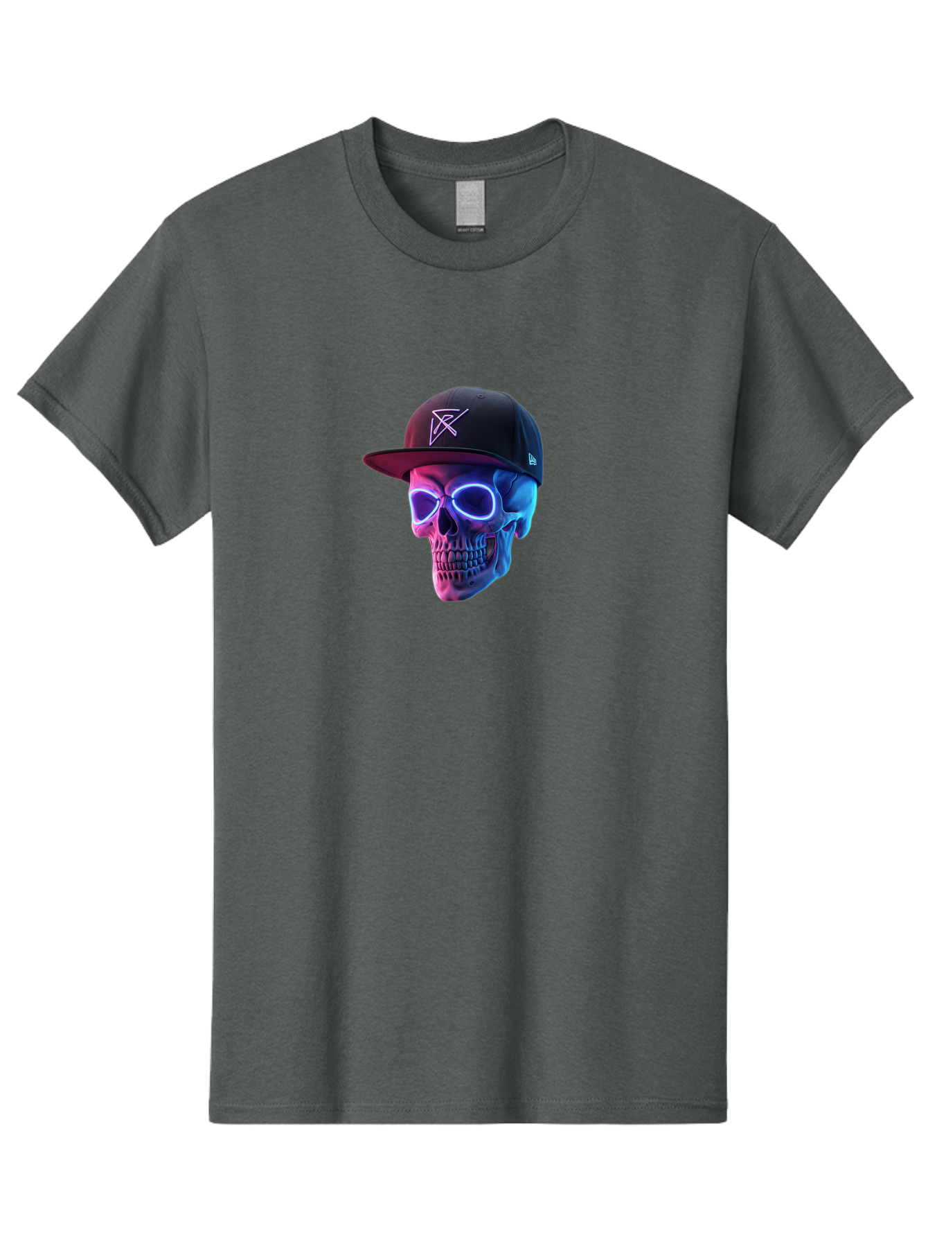 Skull-With-Baseball-Cap Men'S Graphic Tee, 100% Cotton, Comfortable Casual Summer Wear, Machine Washable, Glowing Skull, Neon Eyes, Zx Hat Logo, Futuristic Design, Edgy Style, Bold Graphics, Streetwear Fashion, Skull Art Bad607 13