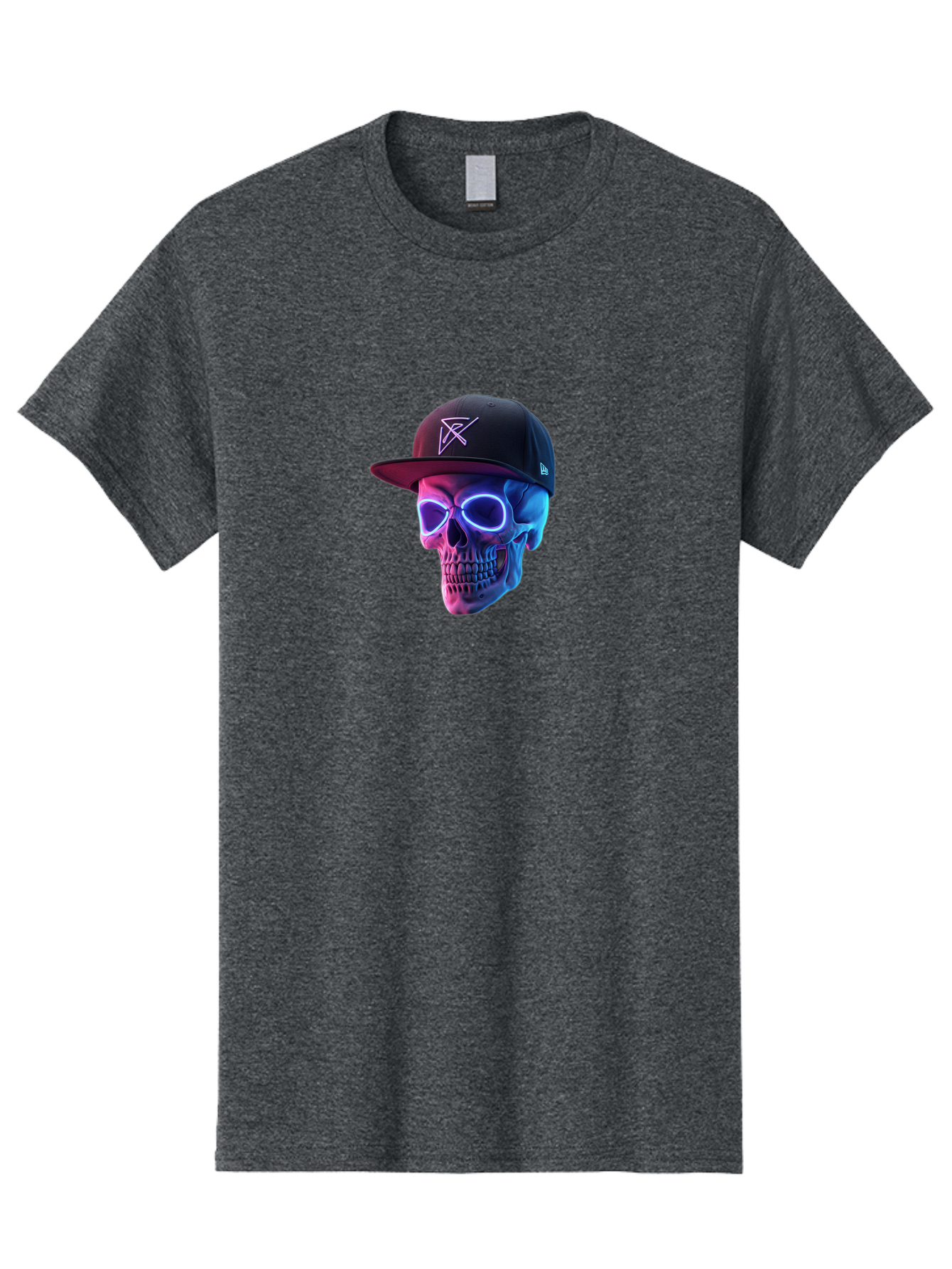 Skull-With-Baseball-Cap Men'S Graphic Tee, 100% Cotton, Comfortable Casual Summer Wear, Machine Washable, Glowing Skull, Neon Eyes, Zx Hat Logo, Futuristic Design, Edgy Style, Bold Graphics, Streetwear Fashion, Skull Art Bad607 3