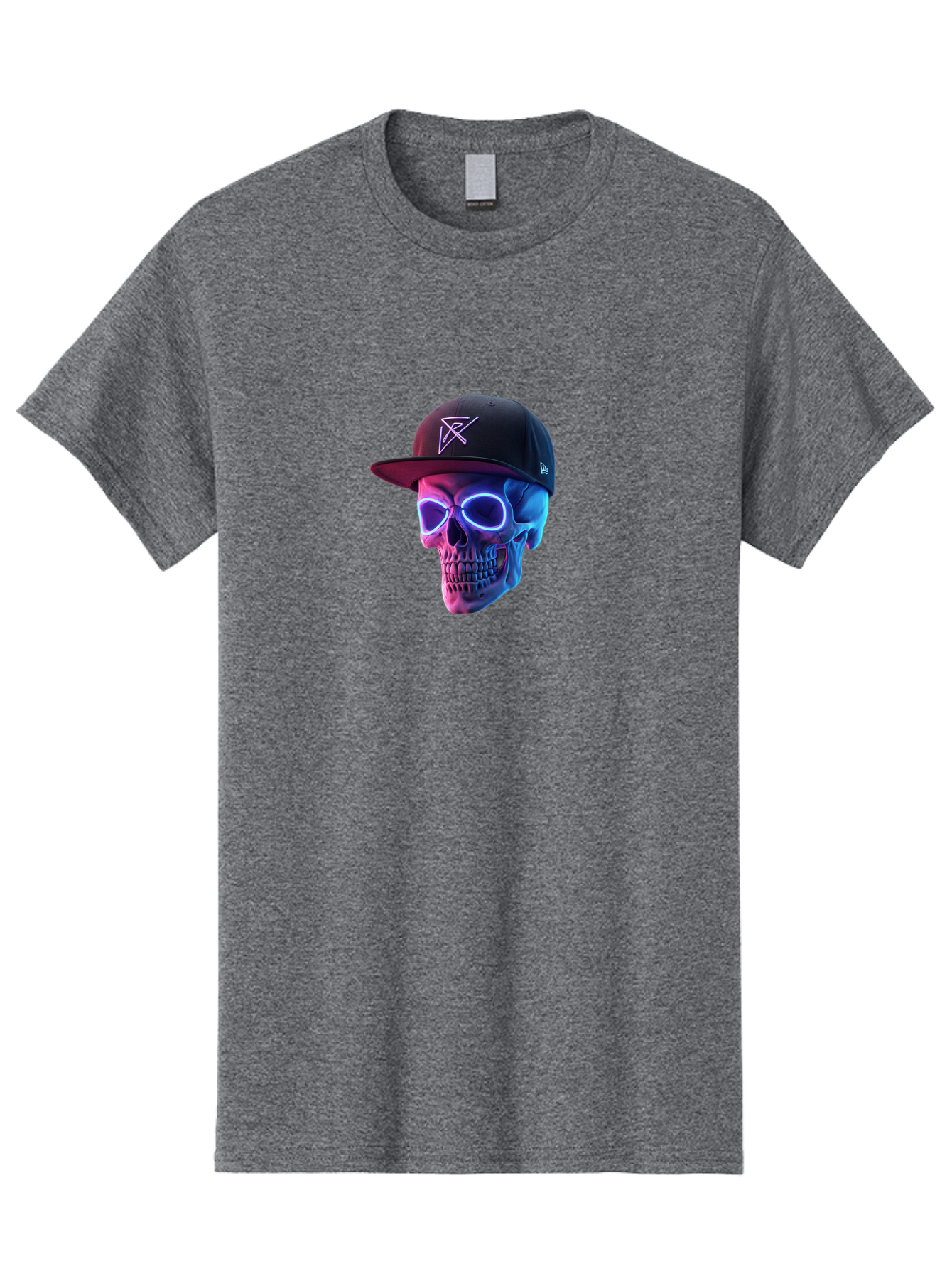Skull-With-Baseball-Cap Men'S Graphic Tee, 100% Cotton, Comfortable Casual Summer Wear, Machine Washable, Glowing Skull, Neon Eyes, Zx Hat Logo, Futuristic Design, Edgy Style, Bold Graphics, Streetwear Fashion, Skull Art Bad607 15