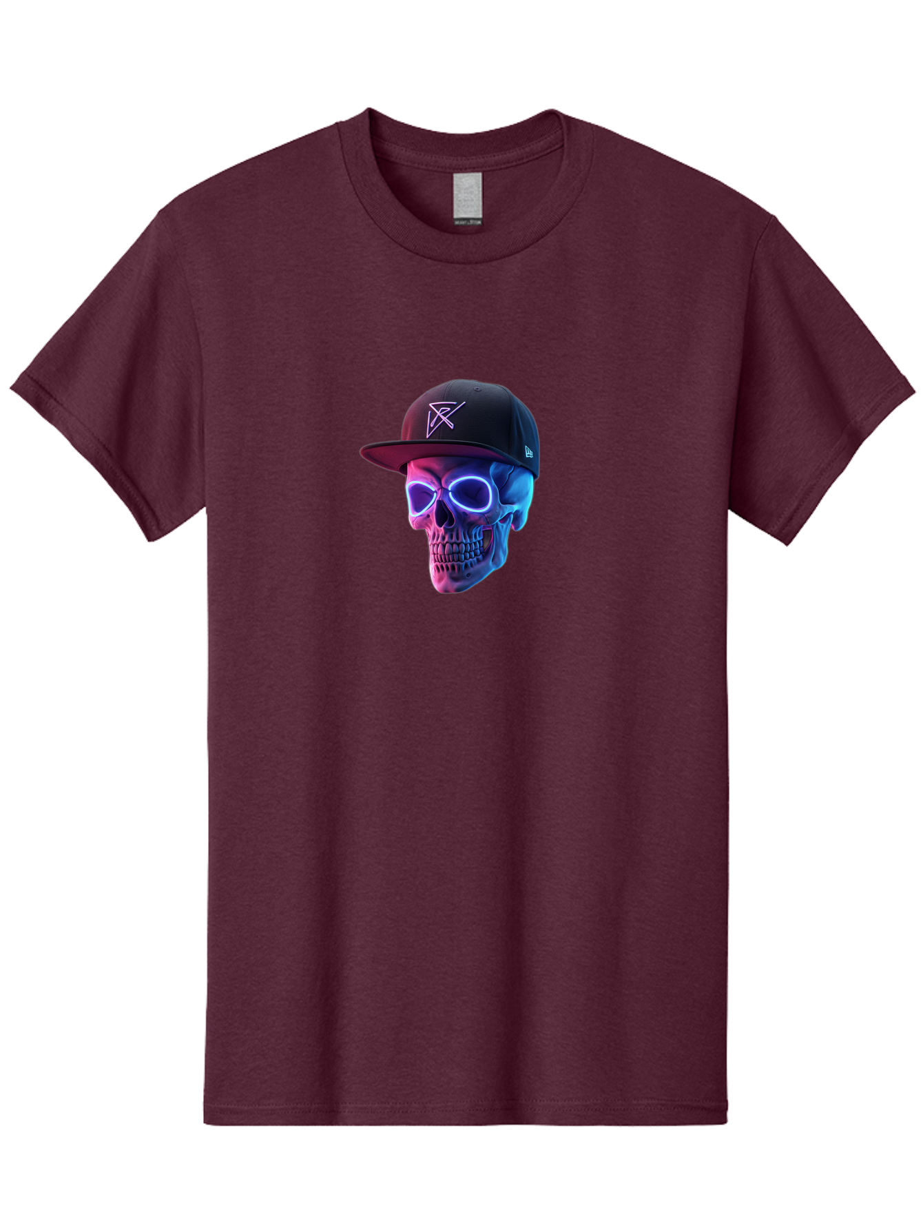 Skull-With-Baseball-Cap Men'S Graphic Tee, 100% Cotton, Comfortable Casual Summer Wear, Machine Washable, Glowing Skull, Neon Eyes, Zx Hat Logo, Futuristic Design, Edgy Style, Bold Graphics, Streetwear Fashion, Skull Art Bad607 8