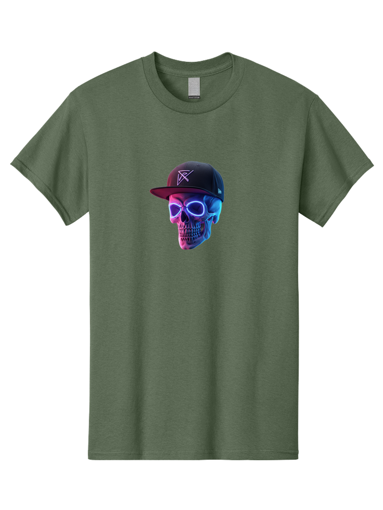 Skull-With-Baseball-Cap Men'S Graphic Tee, 100% Cotton, Comfortable Casual Summer Wear, Machine Washable, Glowing Skull, Neon Eyes, Zx Hat Logo, Futuristic Design, Edgy Style, Bold Graphics, Streetwear Fashion, Skull Art Bad607 10