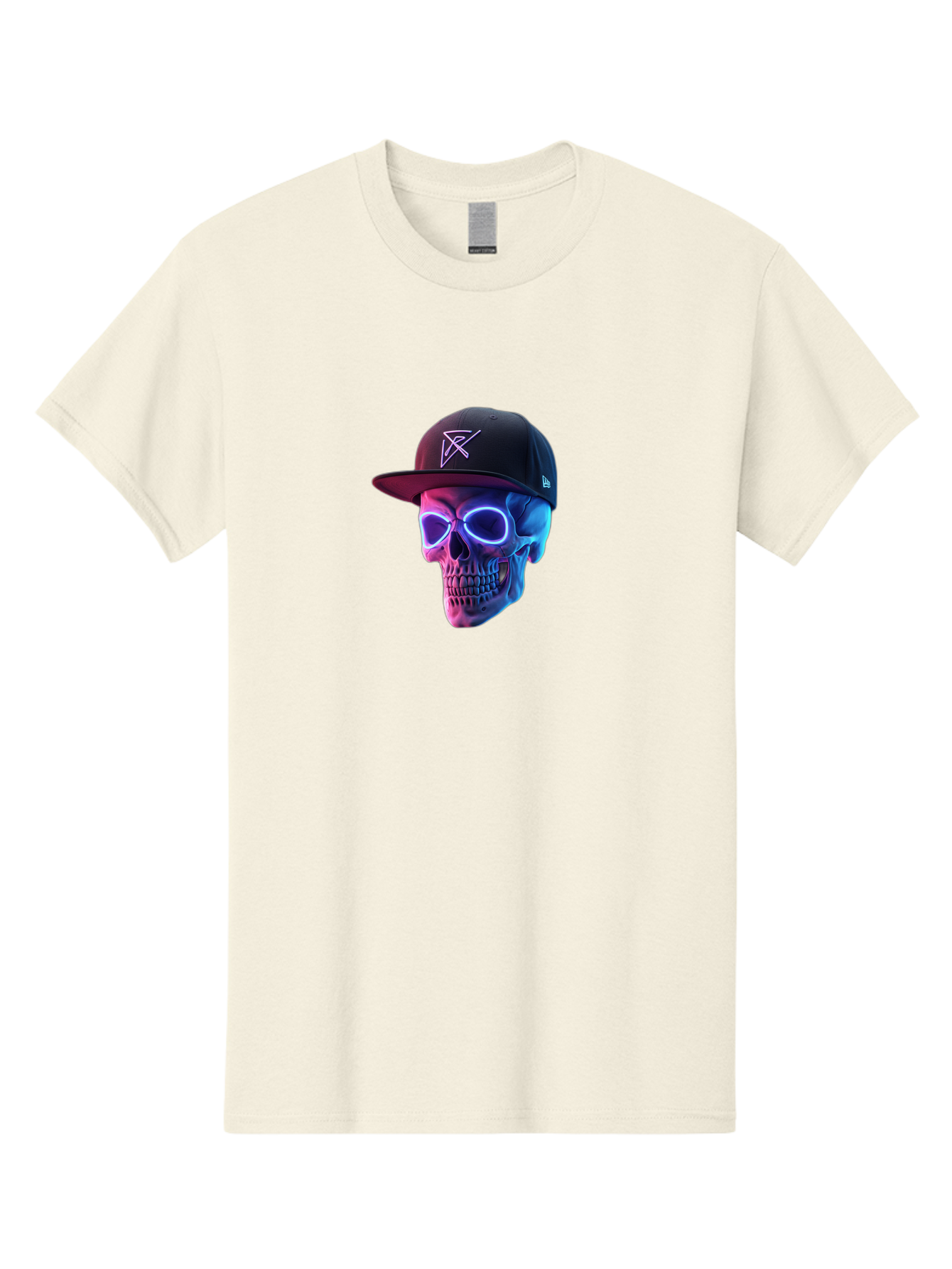Skull-With-Baseball-Cap Men'S Graphic Tee, 100% Cotton, Comfortable Casual Summer Wear, Machine Washable, Glowing Skull, Neon Eyes, Zx Hat Logo, Futuristic Design, Edgy Style, Bold Graphics, Streetwear Fashion, Skull Art Bad607 1