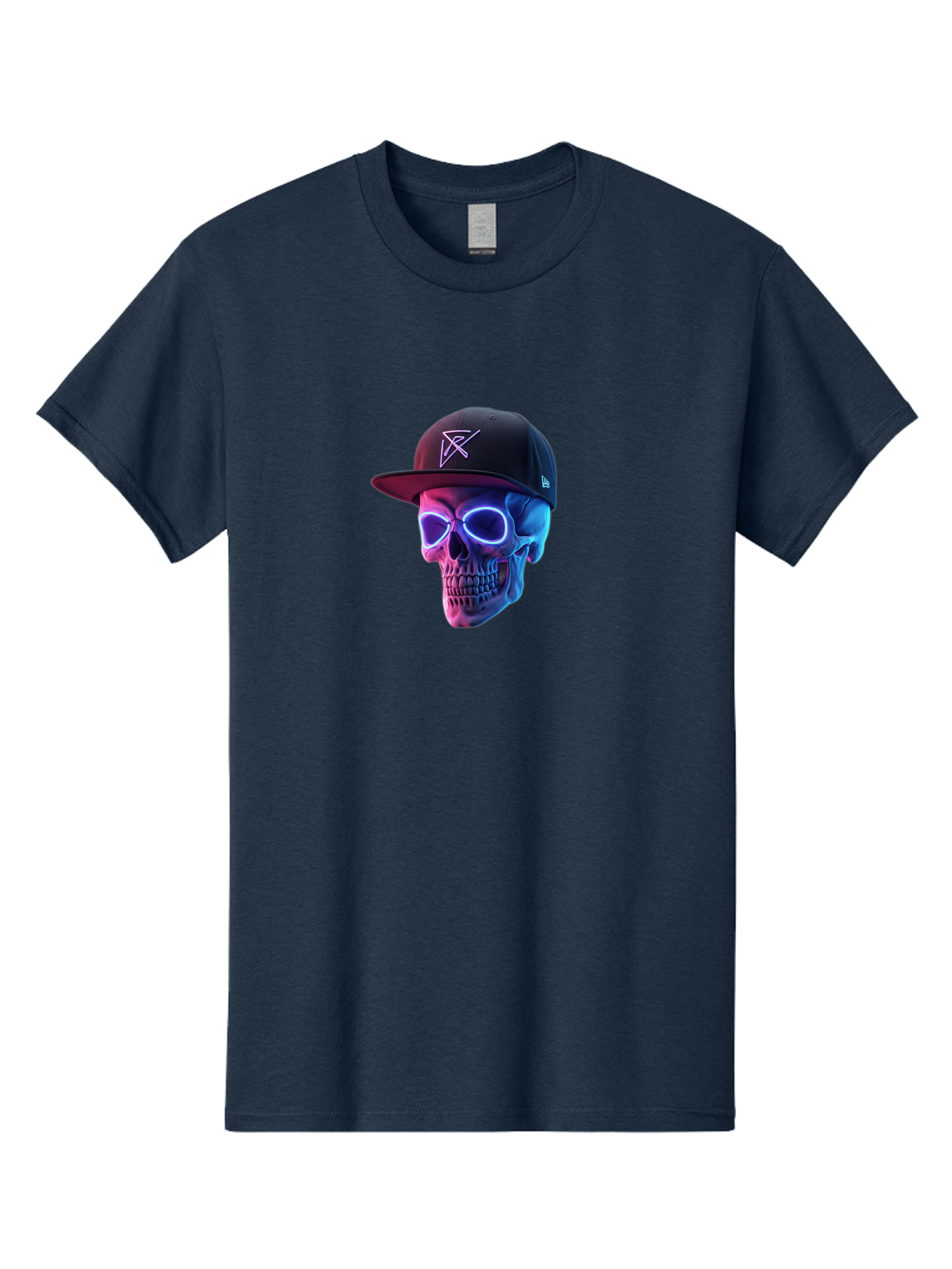 Skull-With-Baseball-Cap Men'S Graphic Tee, 100% Cotton, Comfortable Casual Summer Wear, Machine Washable, Glowing Skull, Neon Eyes, Zx Hat Logo, Futuristic Design, Edgy Style, Bold Graphics, Streetwear Fashion, Skull Art Bad607 2
