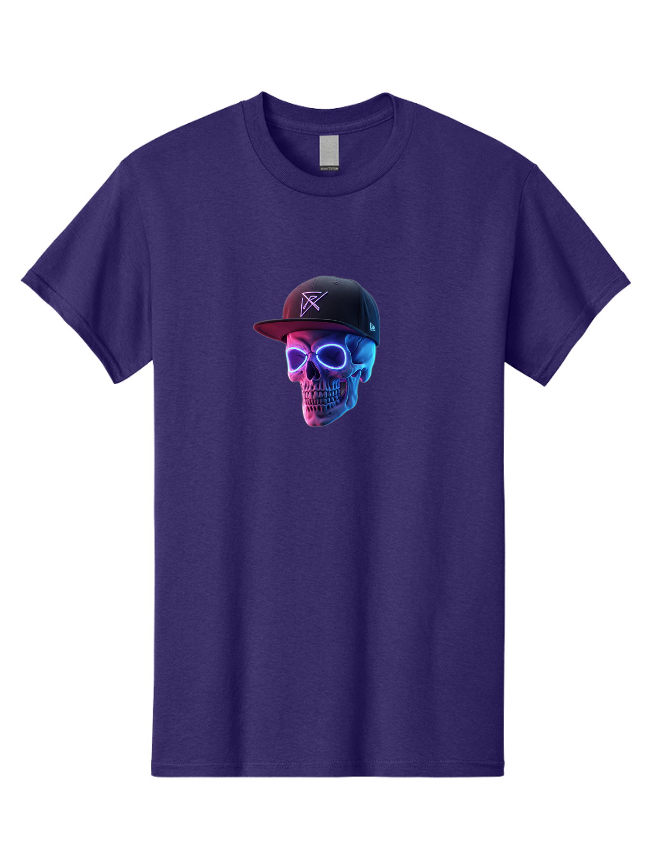 Skull-With-Baseball-Cap Men'S Graphic Tee, 100% Cotton, Comfortable Casual Summer Wear, Machine Washable, Glowing Skull, Neon Eyes, Zx Hat Logo, Futuristic Design, Edgy Style, Bold Graphics, Streetwear Fashion, Skull Art Bad607 12