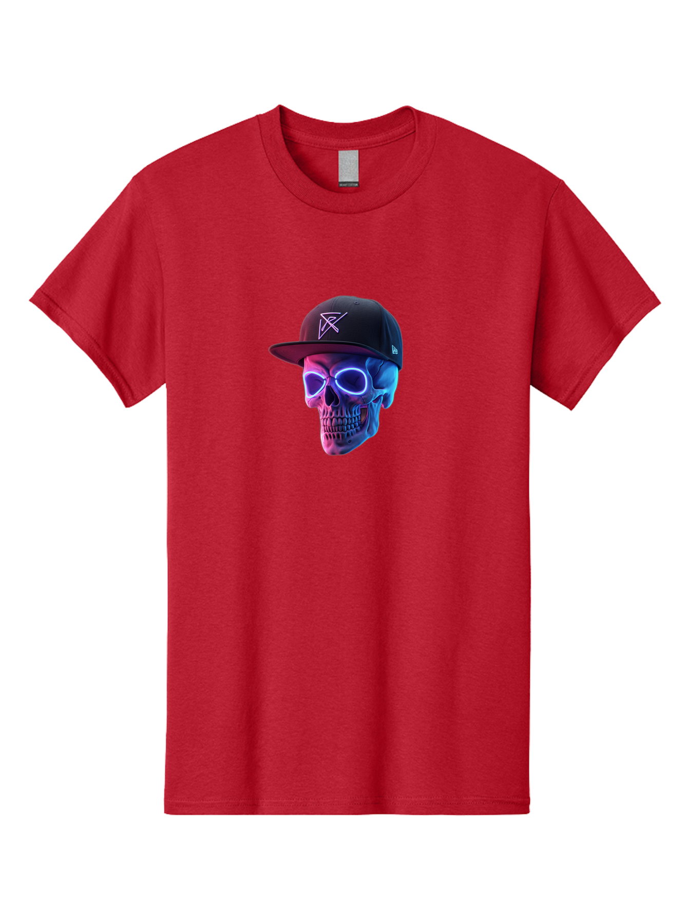 Skull-With-Baseball-Cap Men'S Graphic Tee, 100% Cotton, Comfortable Casual Summer Wear, Machine Washable, Glowing Skull, Neon Eyes, Zx Hat Logo, Futuristic Design, Edgy Style, Bold Graphics, Streetwear Fashion, Skull Art Bad607 14