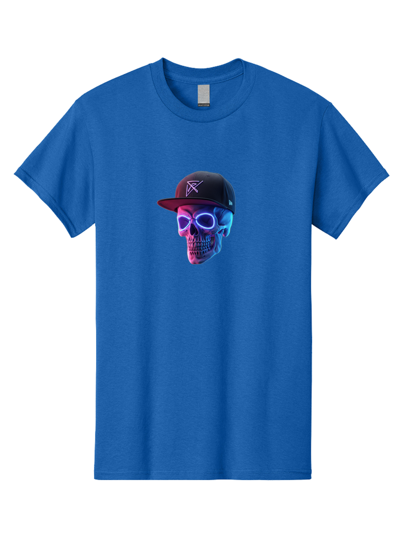 Skull-With-Baseball-Cap Men'S Graphic Tee, 100% Cotton, Comfortable Casual Summer Wear, Machine Washable, Glowing Skull, Neon Eyes, Zx Hat Logo, Futuristic Design, Edgy Style, Bold Graphics, Streetwear Fashion, Skull Art Bad607 11