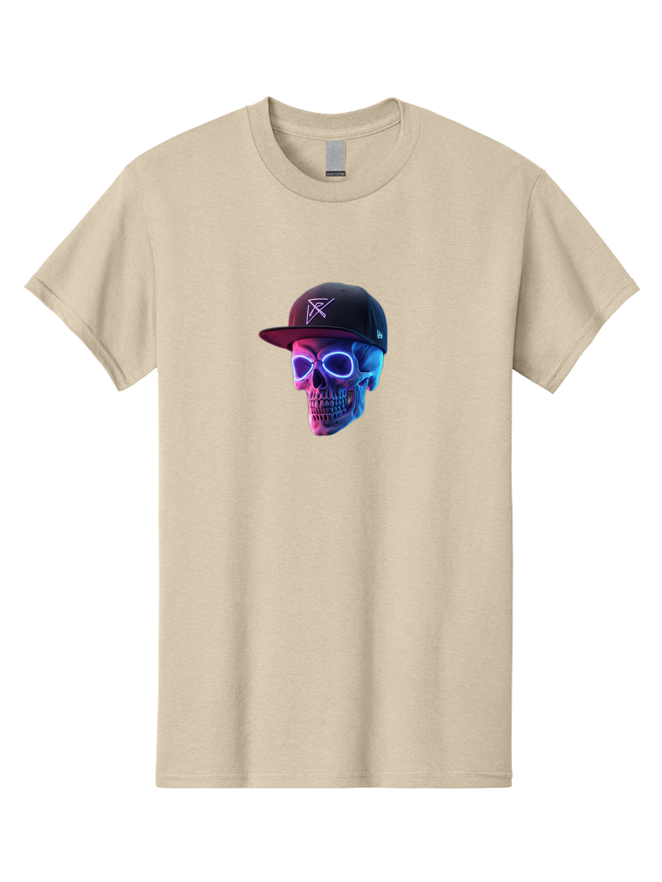 Skull-With-Baseball-Cap Men'S Graphic Tee, 100% Cotton, Comfortable Casual Summer Wear, Machine Washable, Glowing Skull, Neon Eyes, Zx Hat Logo, Futuristic Design, Edgy Style, Bold Graphics, Streetwear Fashion, Skull Art Bad607 4