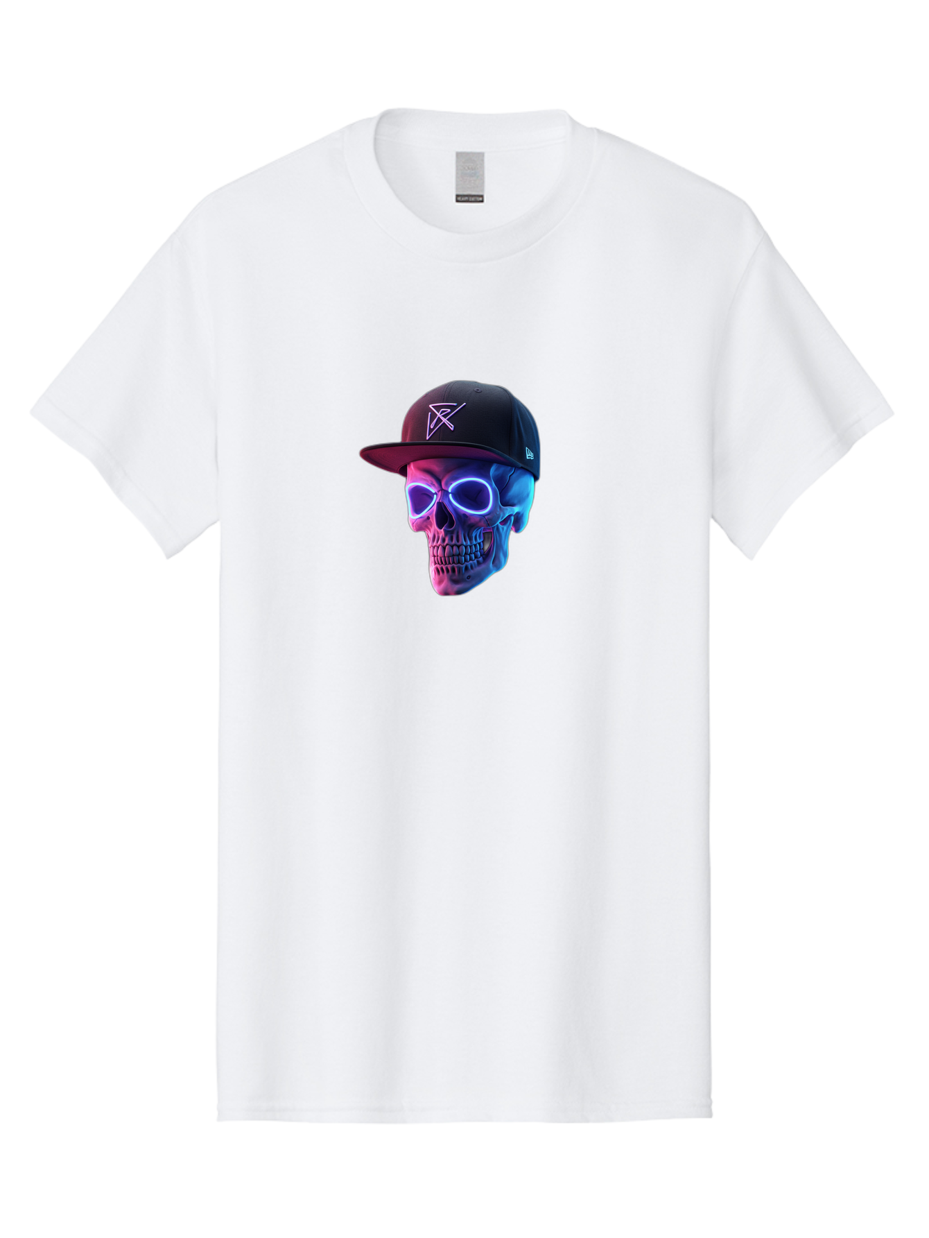 Skull-With-Baseball-Cap Men'S Graphic Tee, 100% Cotton, Comfortable Casual Summer Wear, Machine Washable, Glowing Skull, Neon Eyes, Zx Hat Logo, Futuristic Design, Edgy Style, Bold Graphics, Streetwear Fashion, Skull Art Bad607 9