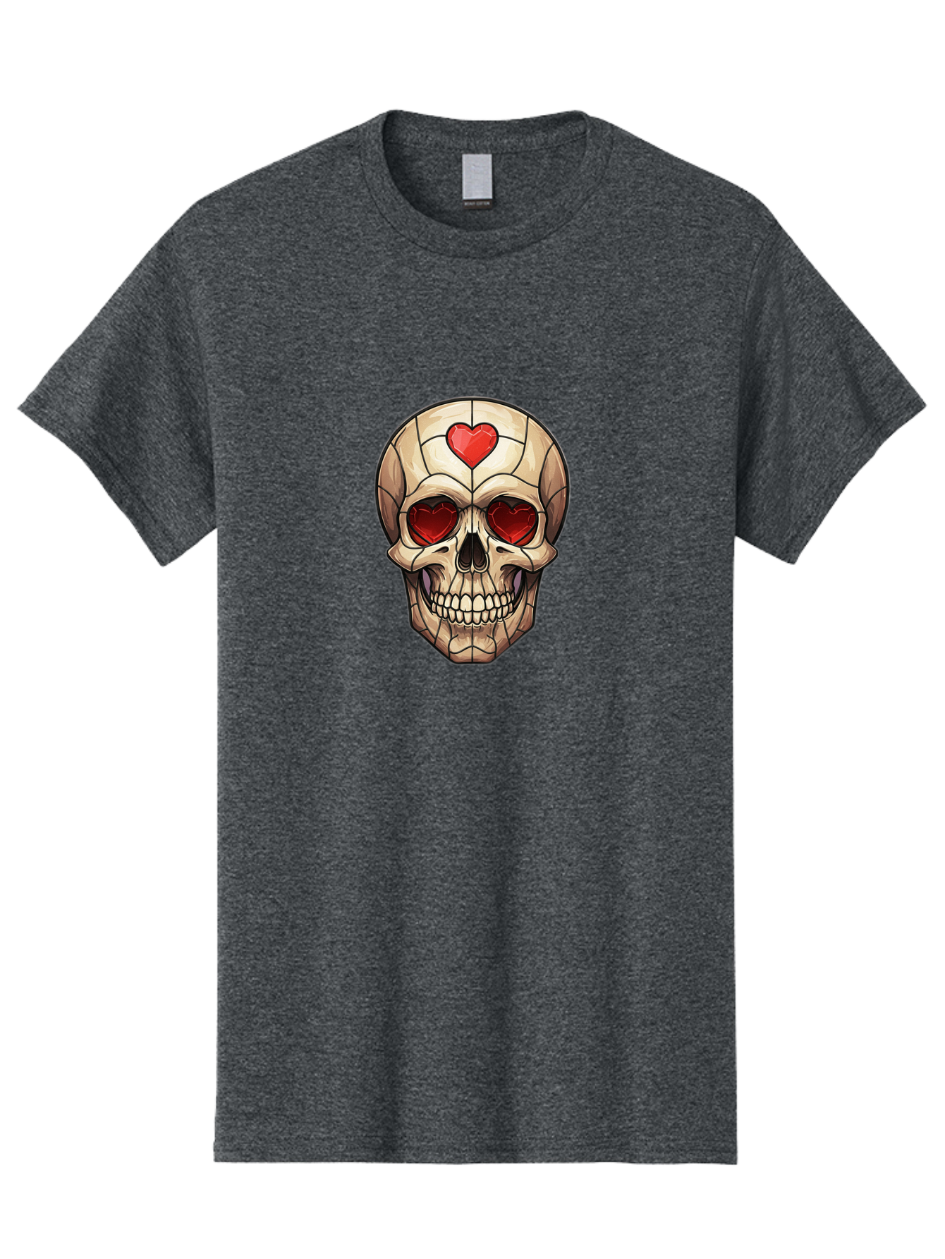 Skull-With-Heart-Eyes Men'S Graphic Tee, 100% Cotton, Comfortable Casual Summer Wear, Machine Washable, Cartoon Skull, Red Heart Eyes, Love Symbol, Grunge Art, Edgy Design, Tattoo Inspiration, Gothic Style, Heart-Shaped Eyes, Skull Art, Bad609 13