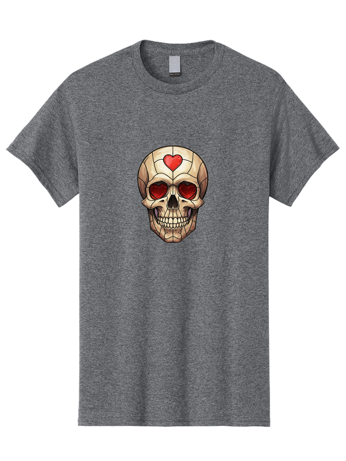 Skull-With-Heart-Eyes Men'S Graphic Tee, 100% Cotton, Comfortable Casual Summer Wear, Machine Washable, Cartoon Skull, Red Heart Eyes, Love Symbol, Grunge Art, Edgy Design, Tattoo Inspiration, Gothic Style, Heart-Shaped Eyes, Skull Art, Bad609 12