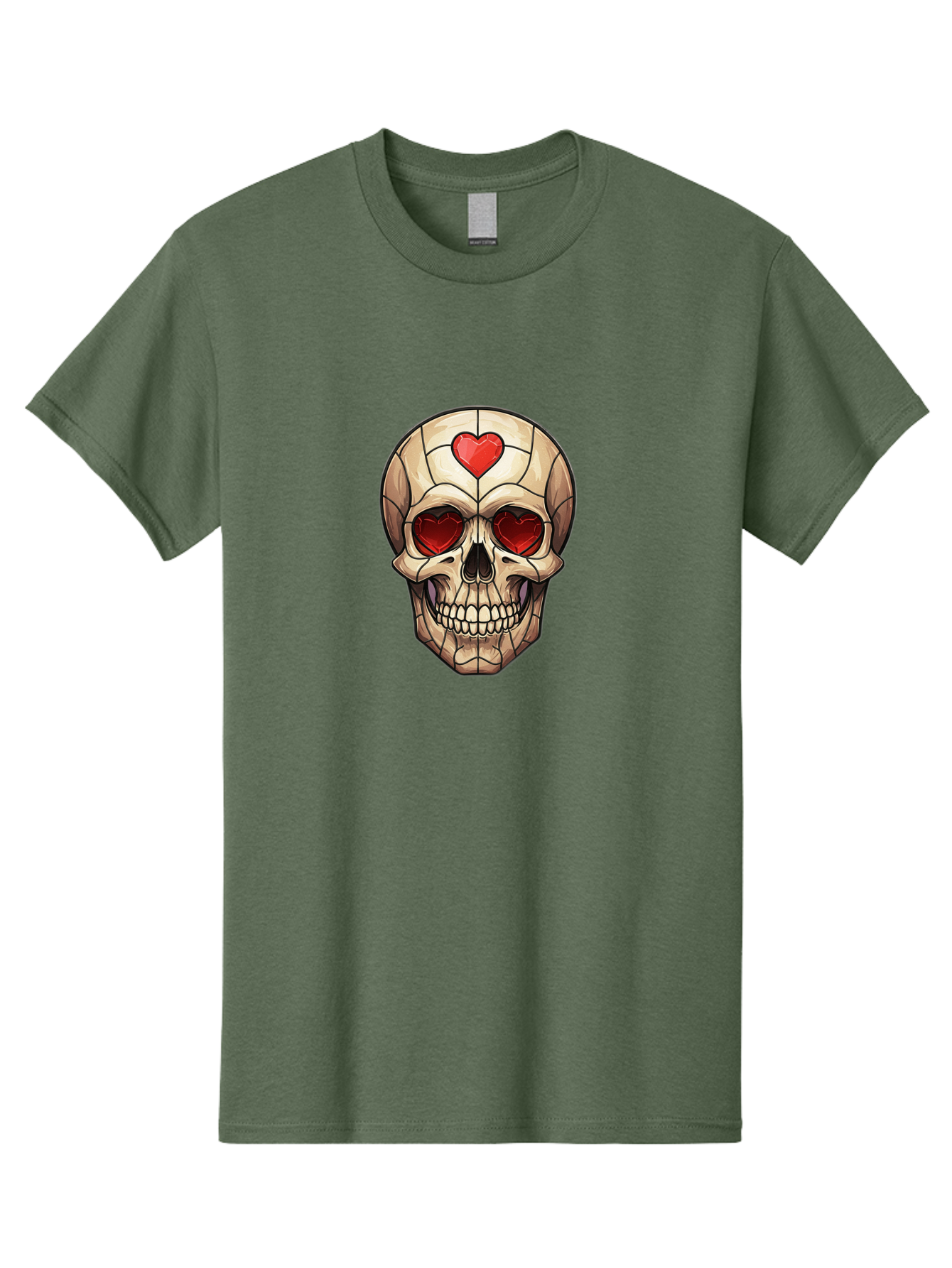 Skull-With-Heart-Eyes Men'S Graphic Tee, 100% Cotton, Comfortable Casual Summer Wear, Machine Washable, Cartoon Skull, Red Heart Eyes, Love Symbol, Grunge Art, Edgy Design, Tattoo Inspiration, Gothic Style, Heart-Shaped Eyes, Skull Art, Bad609 10