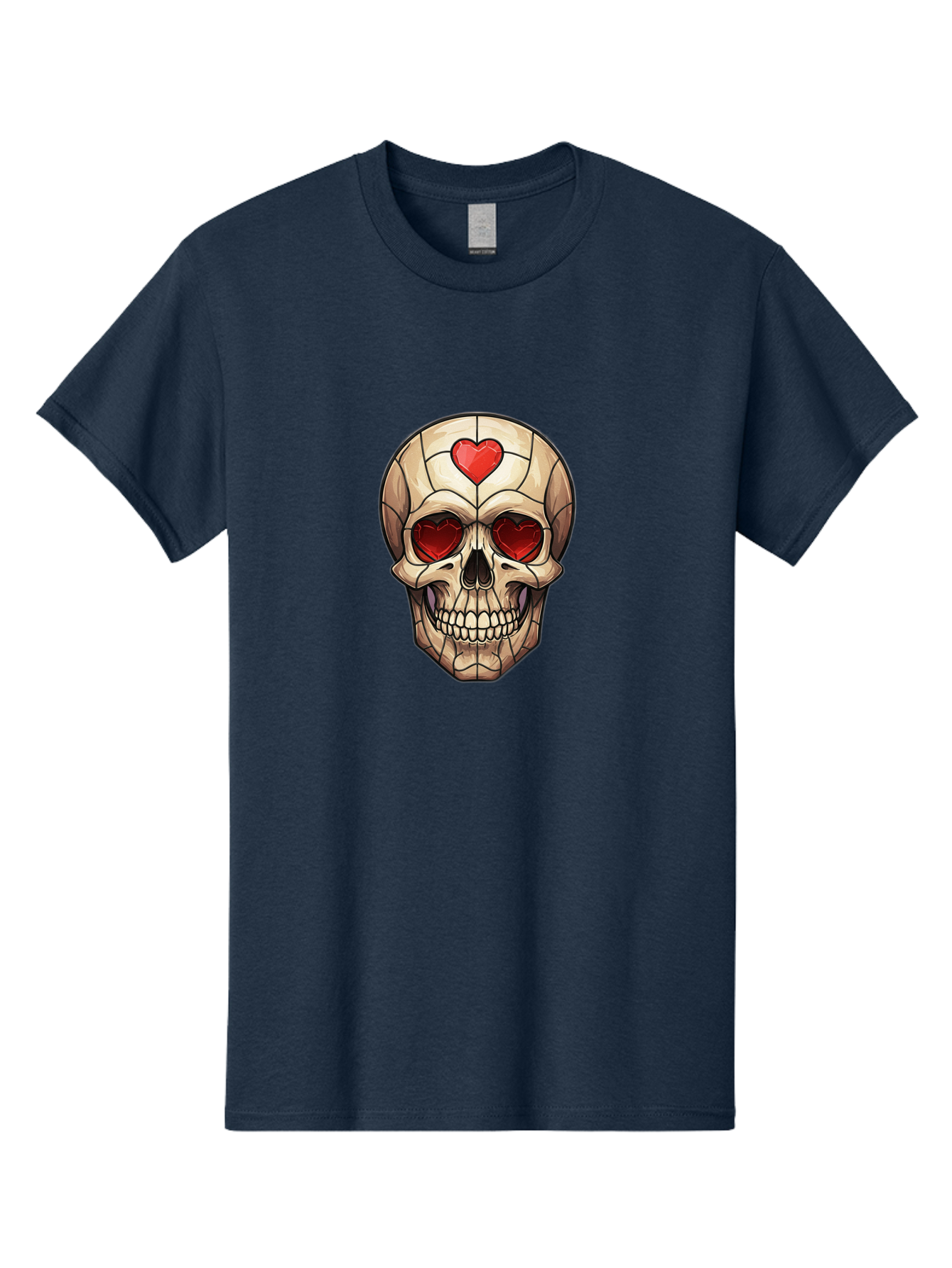 Skull-With-Heart-Eyes Men'S Graphic Tee, 100% Cotton, Comfortable Casual Summer Wear, Machine Washable, Cartoon Skull, Red Heart Eyes, Love Symbol, Grunge Art, Edgy Design, Tattoo Inspiration, Gothic Style, Heart-Shaped Eyes, Skull Art, Bad609 15