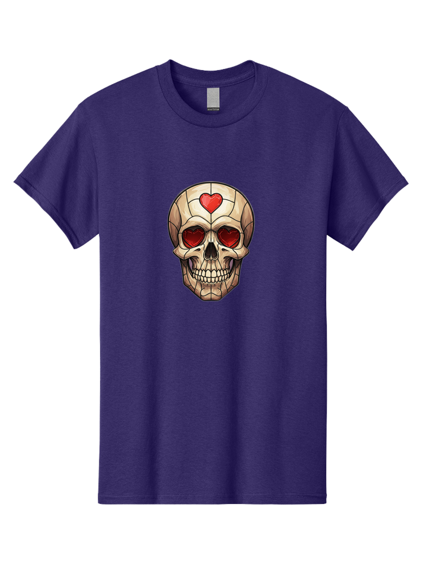 Skull-With-Heart-Eyes Men'S Graphic Tee, 100% Cotton, Comfortable Casual Summer Wear, Machine Washable, Cartoon Skull, Red Heart Eyes, Love Symbol, Grunge Art, Edgy Design, Tattoo Inspiration, Gothic Style, Heart-Shaped Eyes, Skull Art, Bad609 6