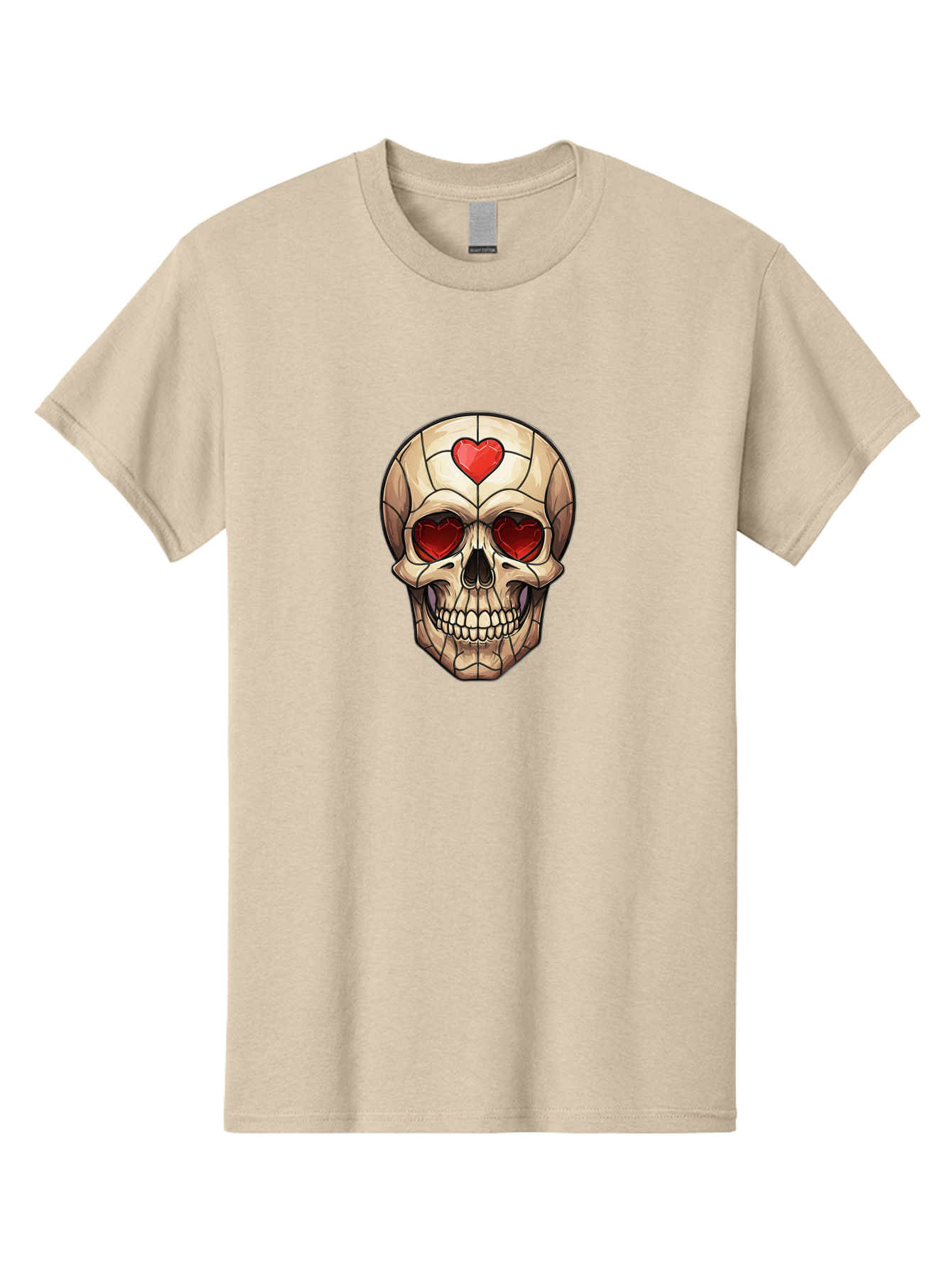 Skull-With-Heart-Eyes Men'S Graphic Tee, 100% Cotton, Comfortable Casual Summer Wear, Machine Washable, Cartoon Skull, Red Heart Eyes, Love Symbol, Grunge Art, Edgy Design, Tattoo Inspiration, Gothic Style, Heart-Shaped Eyes, Skull Art, Bad609 9