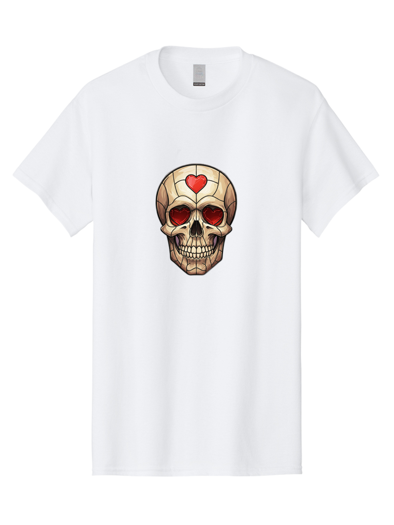 Skull-With-Heart-Eyes Men'S Graphic Tee, 100% Cotton, Comfortable Casual Summer Wear, Machine Washable, Cartoon Skull, Red Heart Eyes, Love Symbol, Grunge Art, Edgy Design, Tattoo Inspiration, Gothic Style, Heart-Shaped Eyes, Skull Art, Bad609 8