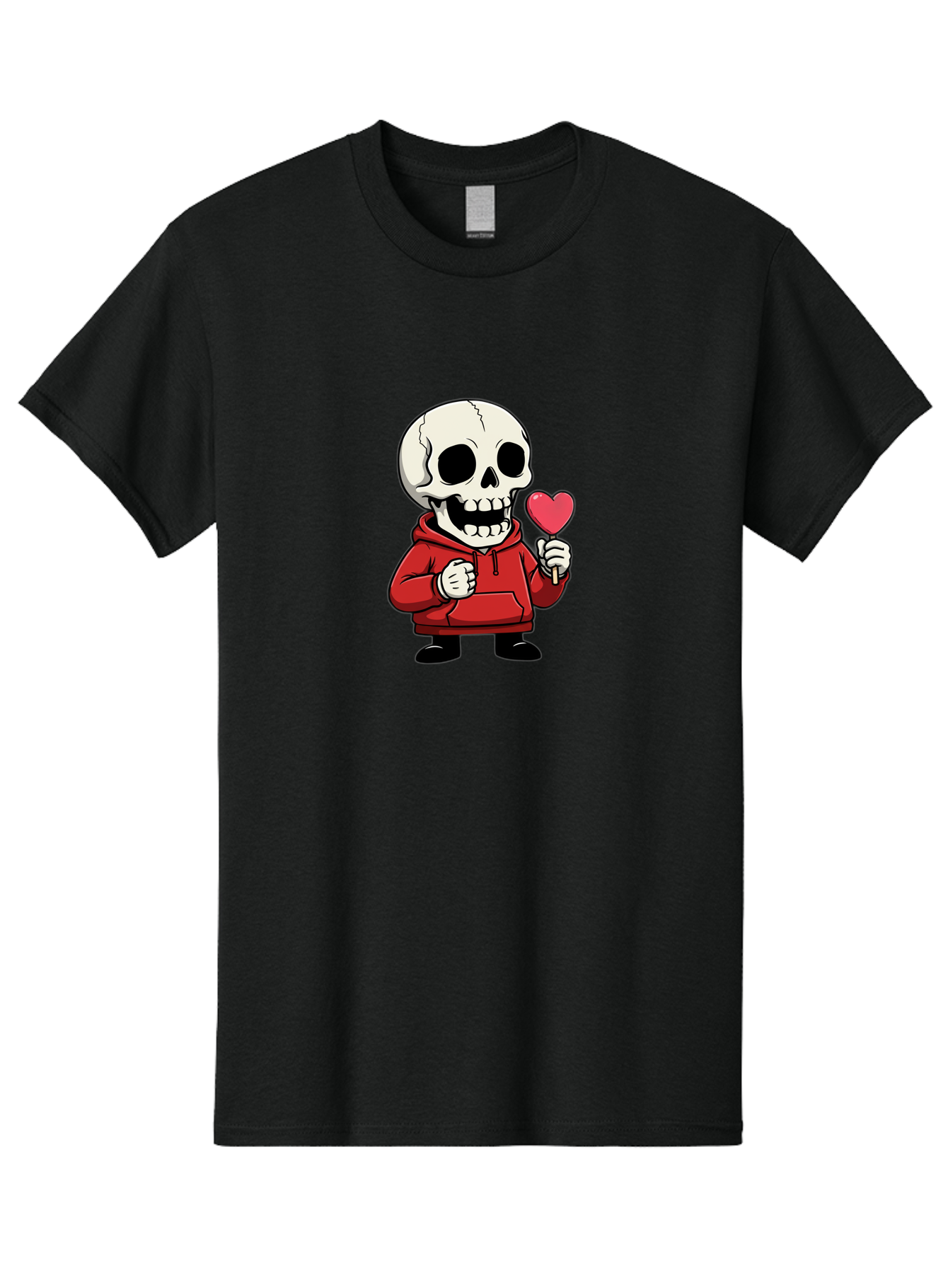 Skull-With-Heart-Lollipop Men'S Graphic Tee, 100% Cotton, Comfortable Casual Summer Wear, Machine Washable, Cartoon Skull, Red Hoodie, Heart-Shaped Lollipop, Sweet Treats, Quirky Character, Friendly Skeleton, Candy On Stick, Cartoon Art, Bad610 9