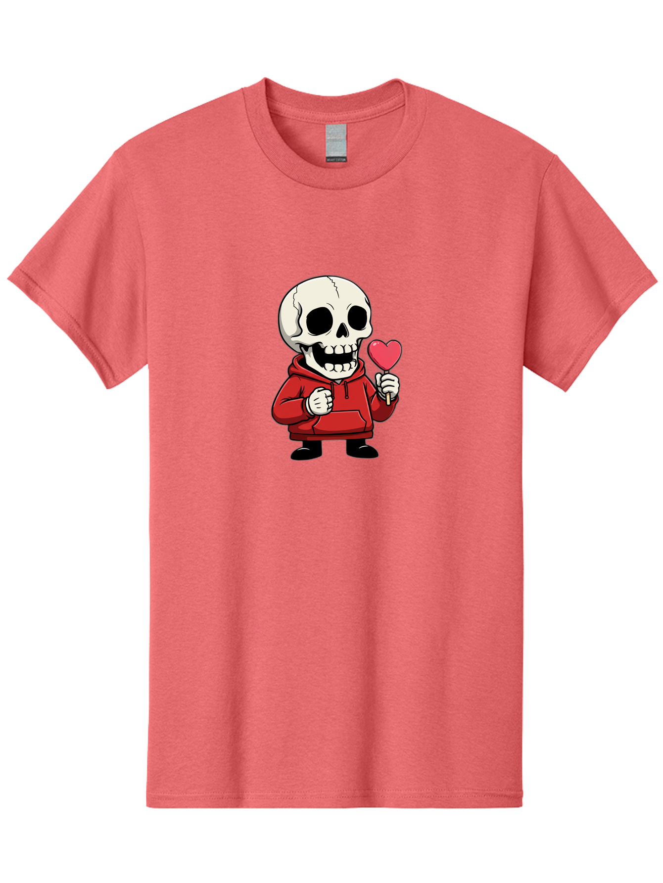 Skull-With-Heart-Lollipop Men'S Graphic Tee, 100% Cotton, Comfortable Casual Summer Wear, Machine Washable, Cartoon Skull, Red Hoodie, Heart-Shaped Lollipop, Sweet Treats, Quirky Character, Friendly Skeleton, Candy On Stick, Cartoon Art, Bad610 8