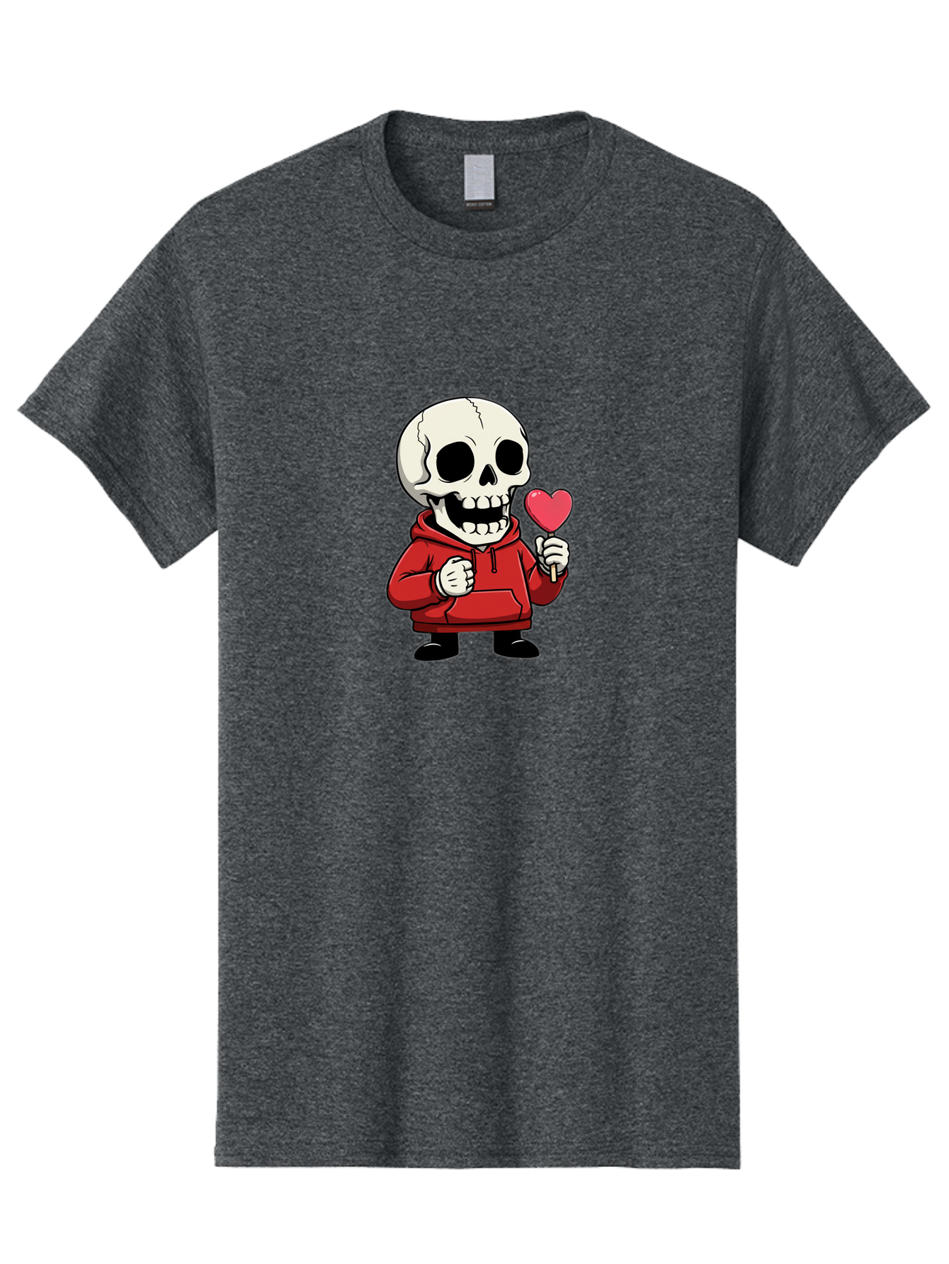 Skull-With-Heart-Lollipop Men'S Graphic Tee, 100% Cotton, Comfortable Casual Summer Wear, Machine Washable, Cartoon Skull, Red Hoodie, Heart-Shaped Lollipop, Sweet Treats, Quirky Character, Friendly Skeleton, Candy On Stick, Cartoon Art, Bad610 6