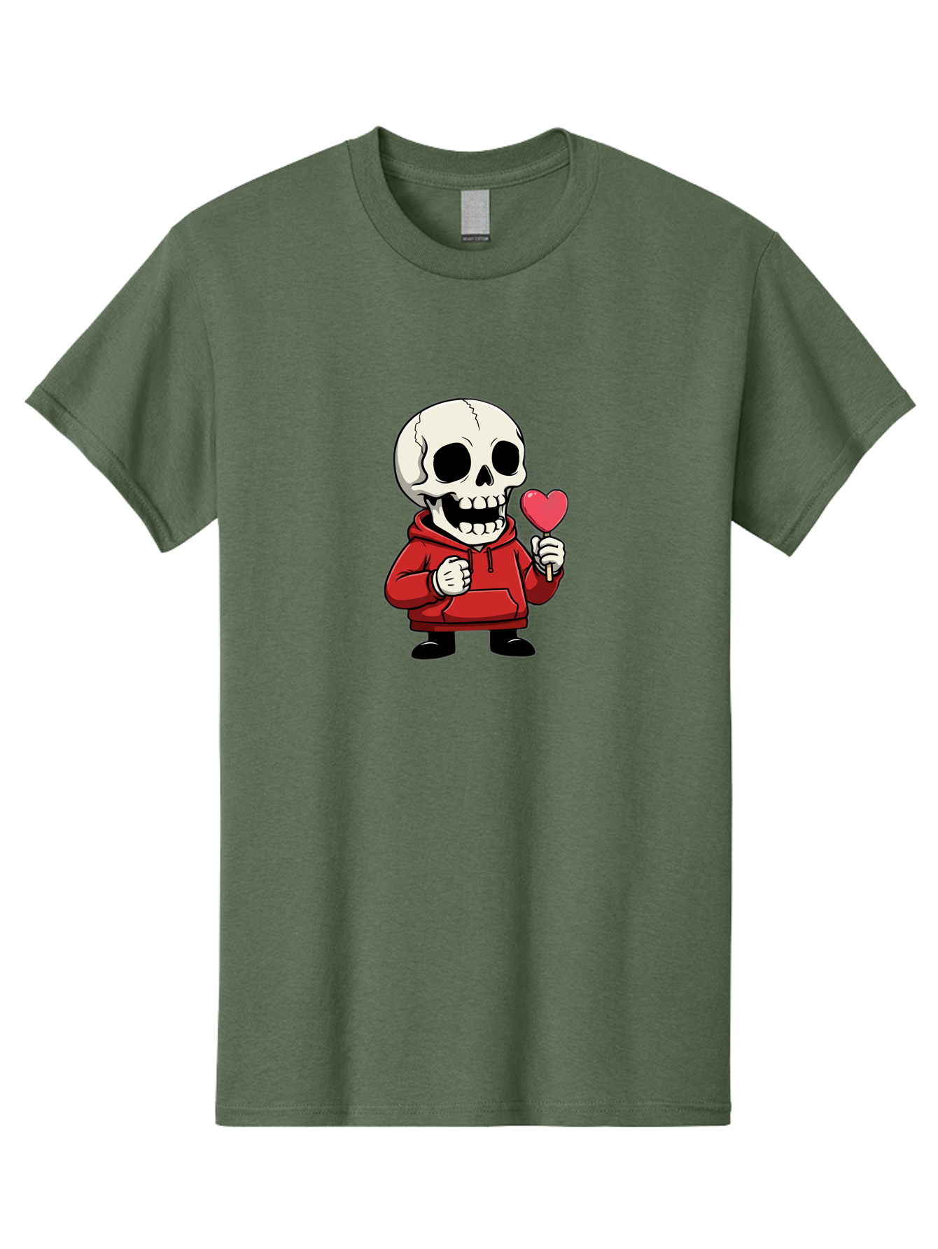 Skull-With-Heart-Lollipop Men'S Graphic Tee, 100% Cotton, Comfortable Casual Summer Wear, Machine Washable, Cartoon Skull, Red Hoodie, Heart-Shaped Lollipop, Sweet Treats, Quirky Character, Friendly Skeleton, Candy On Stick, Cartoon Art, Bad610 7