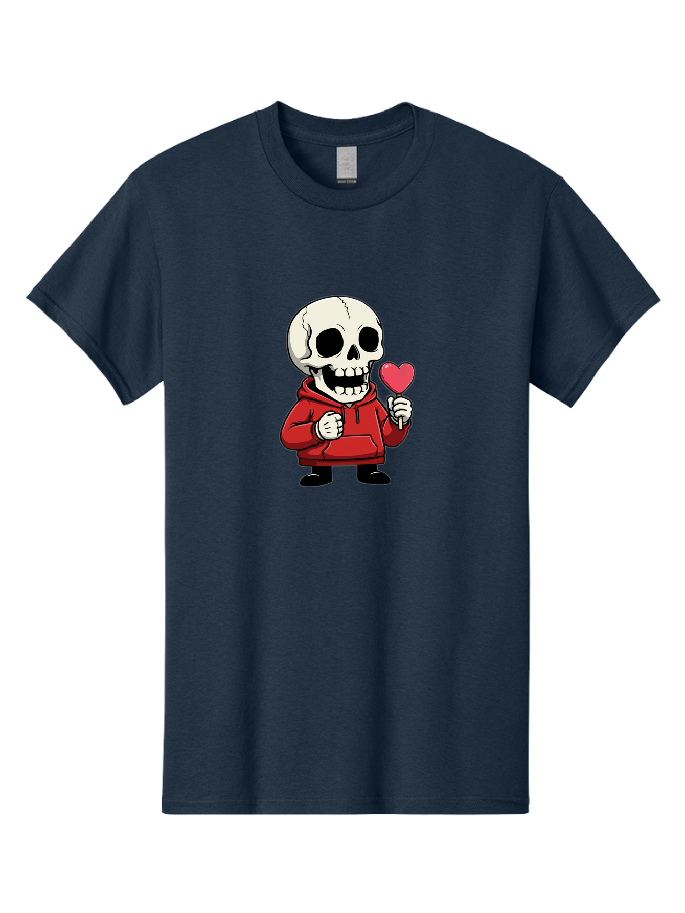 Skull-With-Heart-Lollipop Men'S Graphic Tee, 100% Cotton, Comfortable Casual Summer Wear, Machine Washable, Cartoon Skull, Red Hoodie, Heart-Shaped Lollipop, Sweet Treats, Quirky Character, Friendly Skeleton, Candy On Stick, Cartoon Art, Bad610 11