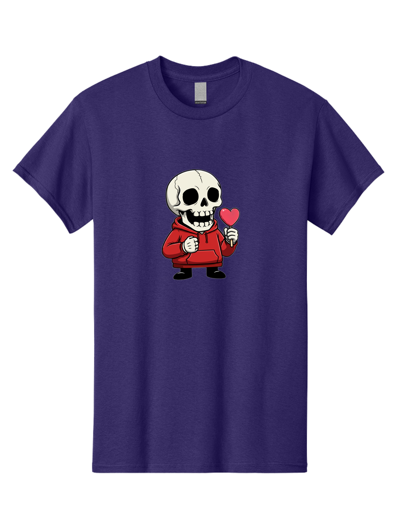 Skull-With-Heart-Lollipop Men'S Graphic Tee, 100% Cotton, Comfortable Casual Summer Wear, Machine Washable, Cartoon Skull, Red Hoodie, Heart-Shaped Lollipop, Sweet Treats, Quirky Character, Friendly Skeleton, Candy On Stick, Cartoon Art, Bad610 14