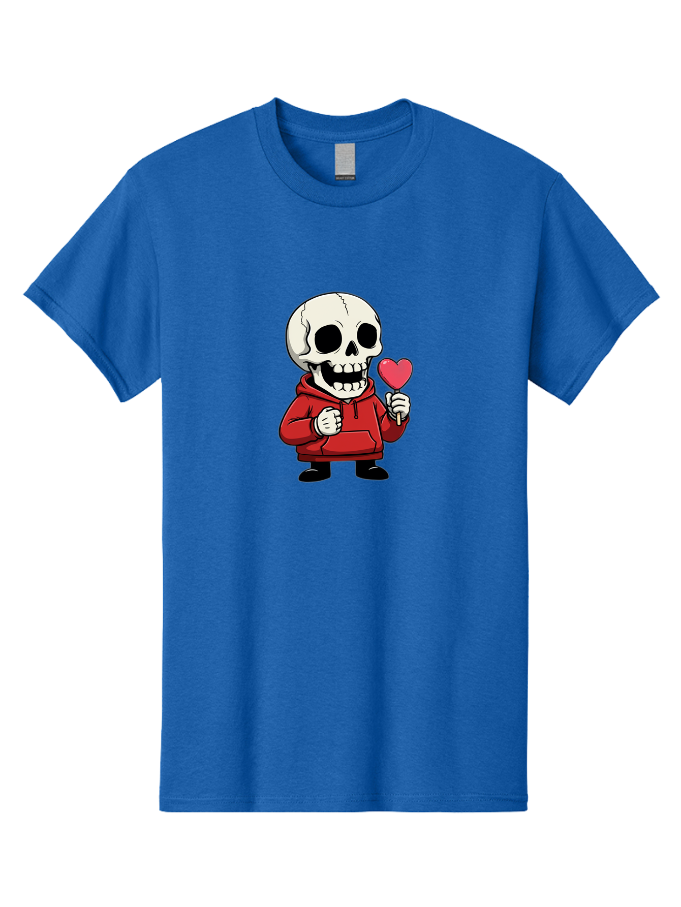 Skull-With-Heart-Lollipop Men'S Graphic Tee, 100% Cotton, Comfortable Casual Summer Wear, Machine Washable, Cartoon Skull, Red Hoodie, Heart-Shaped Lollipop, Sweet Treats, Quirky Character, Friendly Skeleton, Candy On Stick, Cartoon Art, Bad610 15