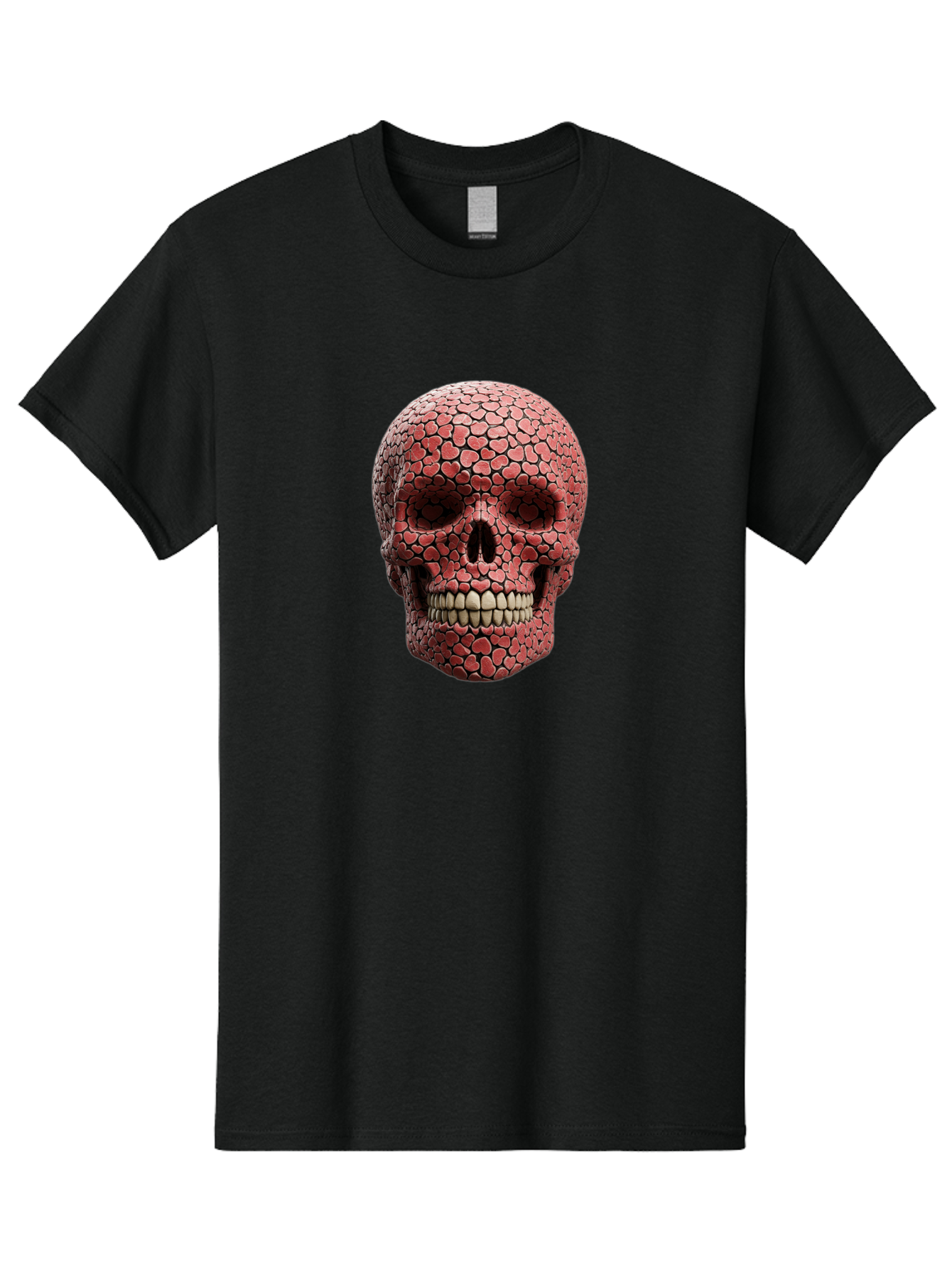 Skull-With-Hearts Men'S Graphic Tee, 100% Cotton, Comfortable Casual Summer Wear, Machine Washable, Skull Covered In Hearts, Red Hearts, Unique Design, Bold Art, Valentine'S Day Theme, Quirky Skull Art, 3D Illustration, Heart Pattern, Bad611 3