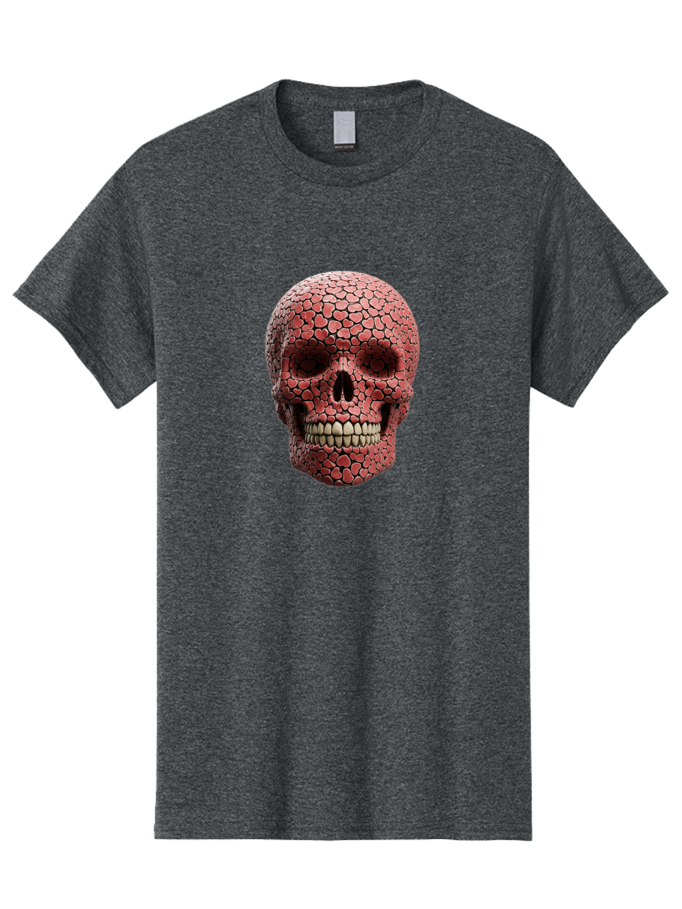 Skull-With-Hearts Men'S Graphic Tee, 100% Cotton, Comfortable Casual Summer Wear, Machine Washable, Skull Covered In Hearts, Red Hearts, Unique Design, Bold Art, Valentine'S Day Theme, Quirky Skull Art, 3D Illustration, Heart Pattern, Bad611 6