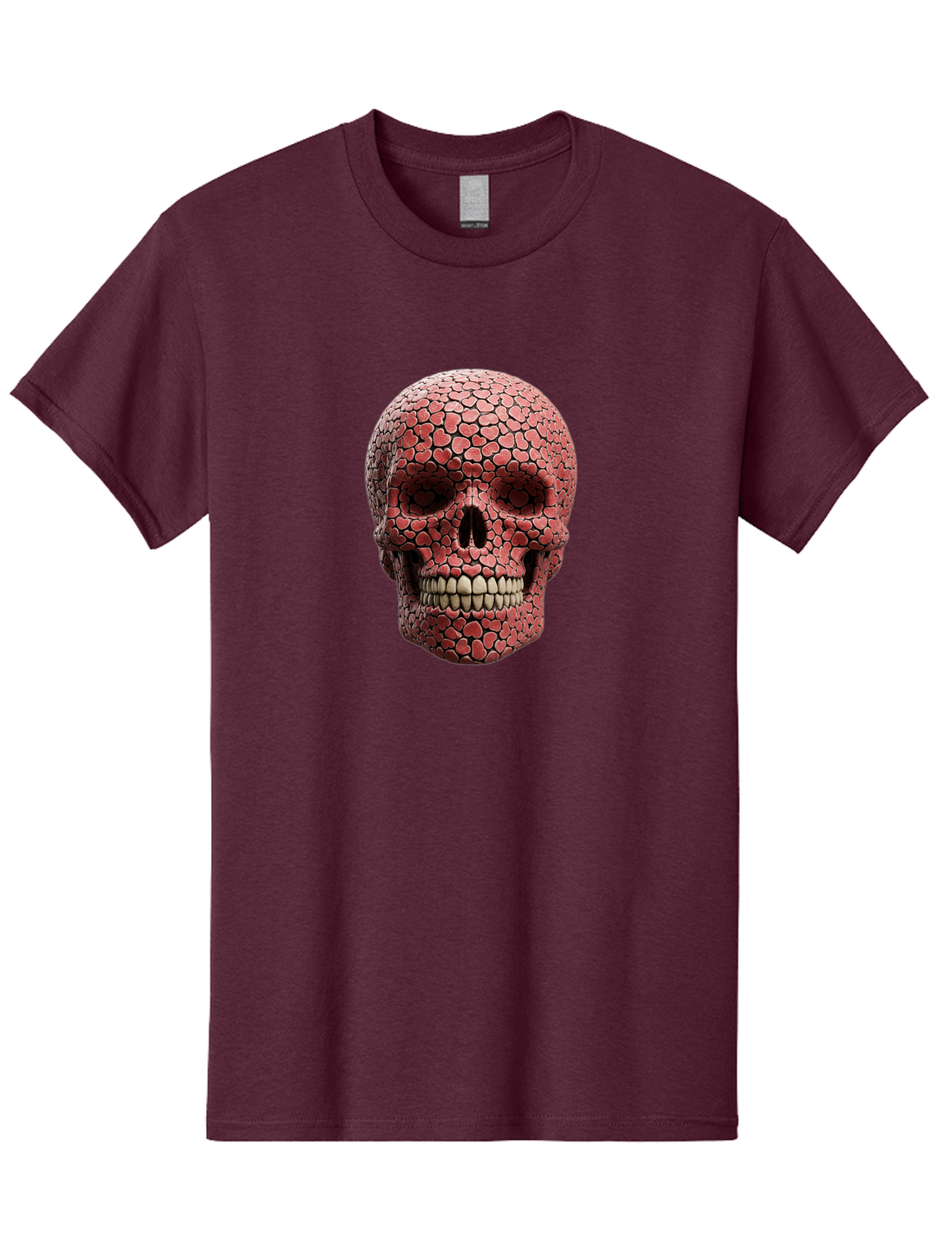 Skull-With-Hearts Men'S Graphic Tee, 100% Cotton, Comfortable Casual Summer Wear, Machine Washable, Skull Covered In Hearts, Red Hearts, Unique Design, Bold Art, Valentine'S Day Theme, Quirky Skull Art, 3D Illustration, Heart Pattern, Bad611 7