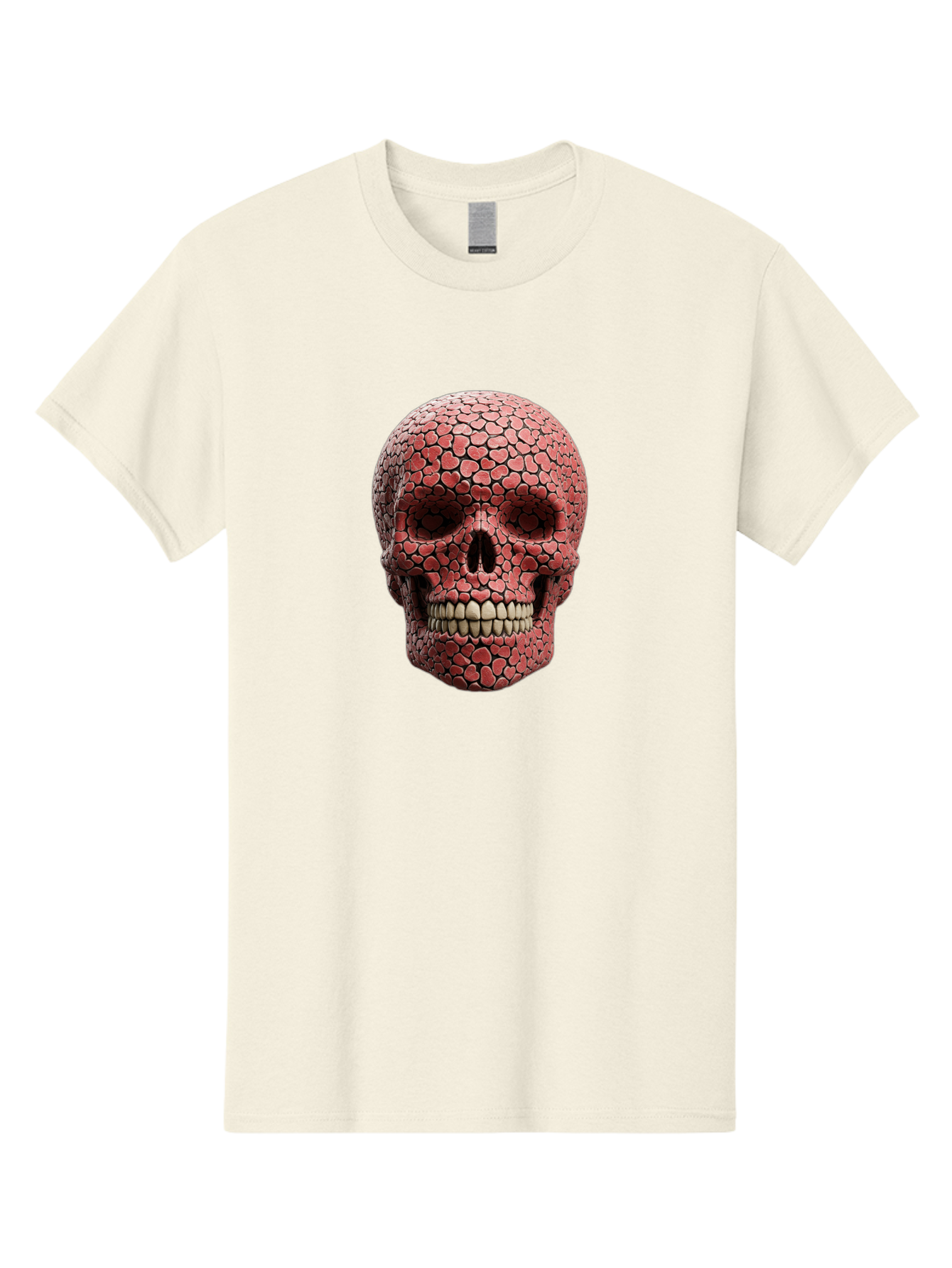 Skull-With-Hearts Men'S Graphic Tee, 100% Cotton, Comfortable Casual Summer Wear, Machine Washable, Skull Covered In Hearts, Red Hearts, Unique Design, Bold Art, Valentine'S Day Theme, Quirky Skull Art, 3D Illustration, Heart Pattern, Bad611 12
