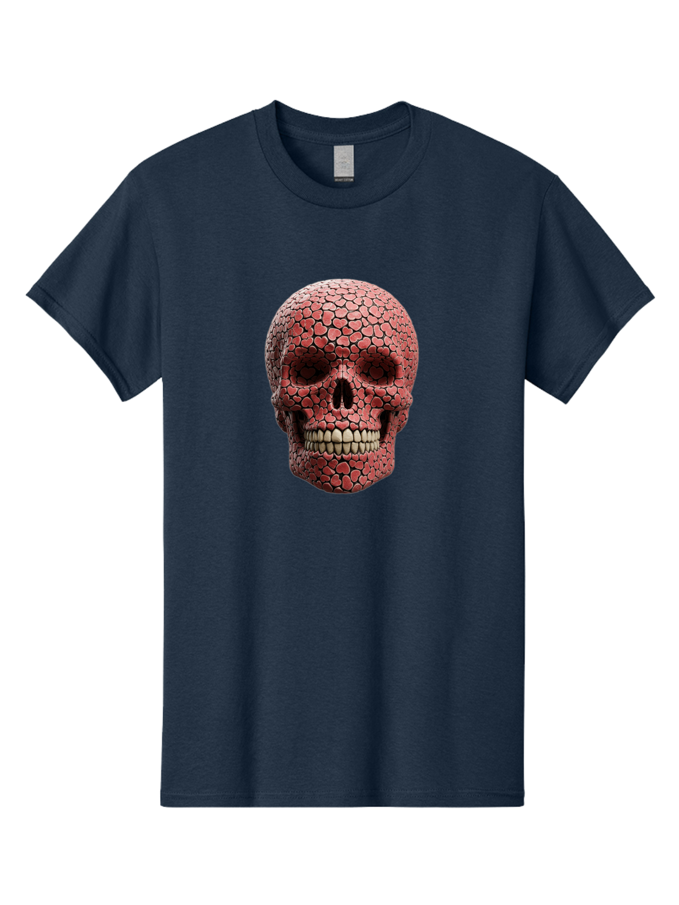 Skull-With-Hearts Men'S Graphic Tee, 100% Cotton, Comfortable Casual Summer Wear, Machine Washable, Skull Covered In Hearts, Red Hearts, Unique Design, Bold Art, Valentine'S Day Theme, Quirky Skull Art, 3D Illustration, Heart Pattern, Bad611 5