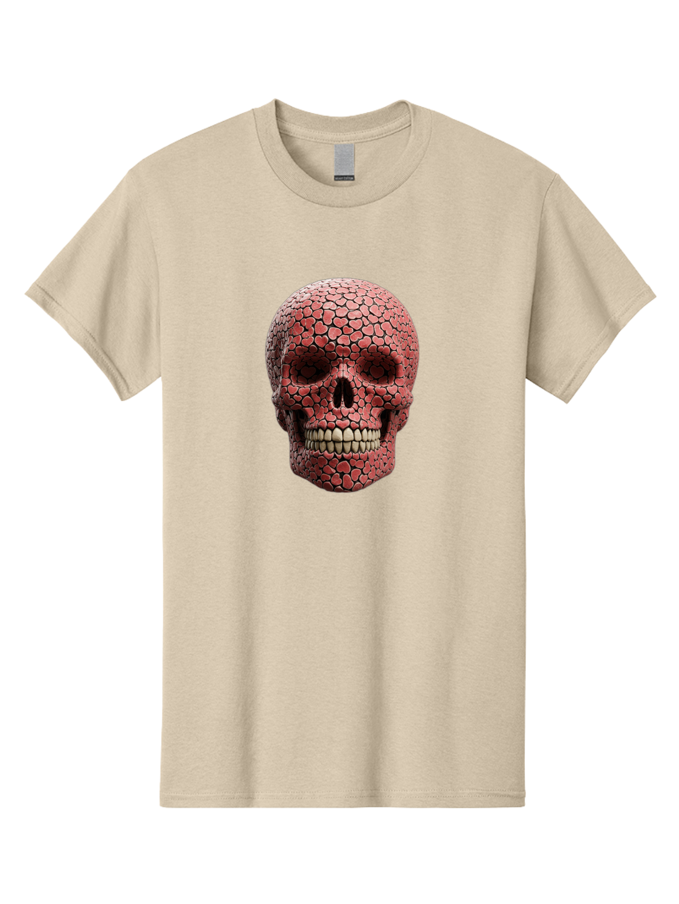 Skull-With-Hearts Men'S Graphic Tee, 100% Cotton, Comfortable Casual Summer Wear, Machine Washable, Skull Covered In Hearts, Red Hearts, Unique Design, Bold Art, Valentine'S Day Theme, Quirky Skull Art, 3D Illustration, Heart Pattern, Bad611 13