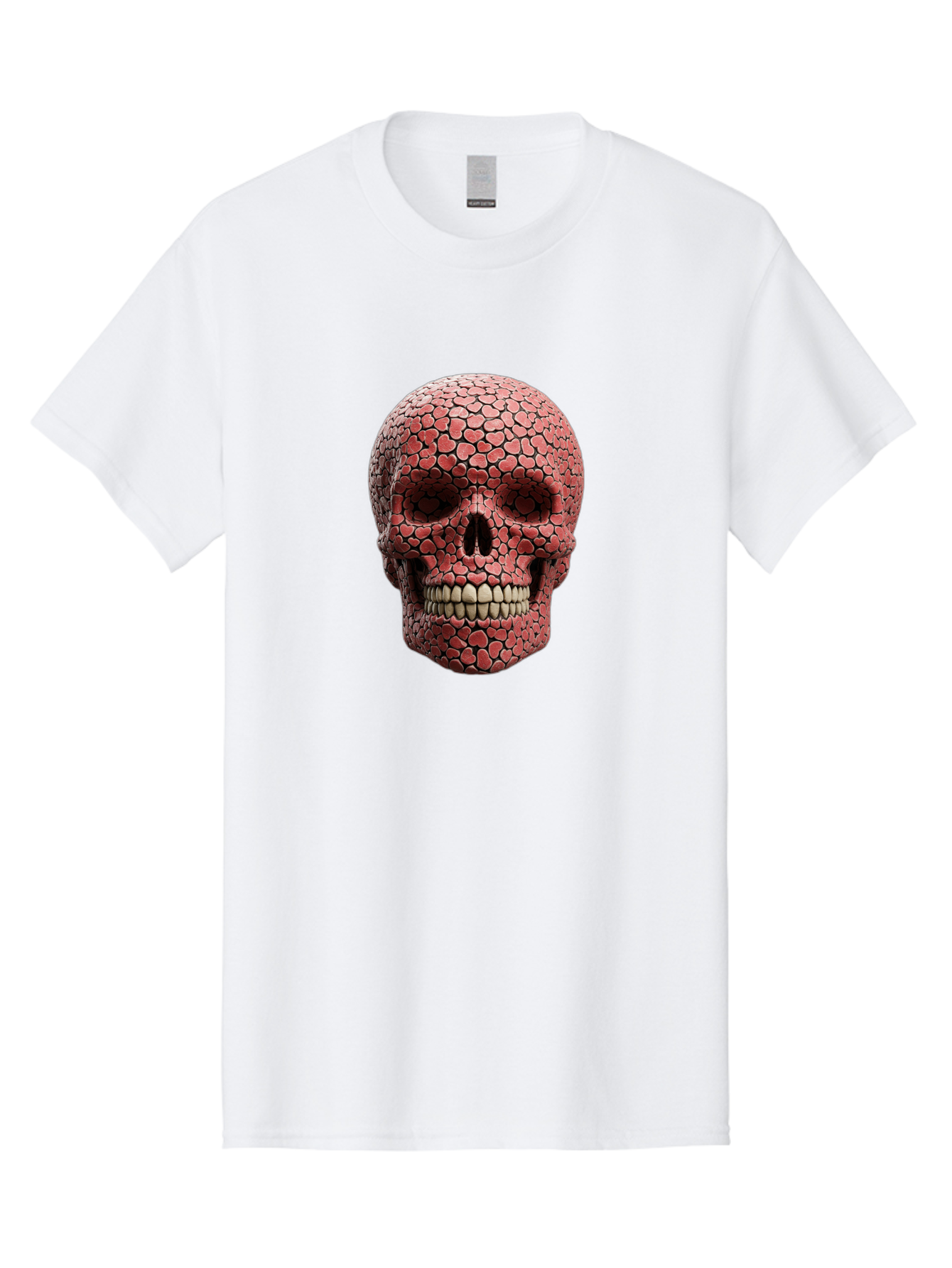 Skull-With-Hearts Men'S Graphic Tee, 100% Cotton, Comfortable Casual Summer Wear, Machine Washable, Skull Covered In Hearts, Red Hearts, Unique Design, Bold Art, Valentine'S Day Theme, Quirky Skull Art, 3D Illustration, Heart Pattern, Bad611 8