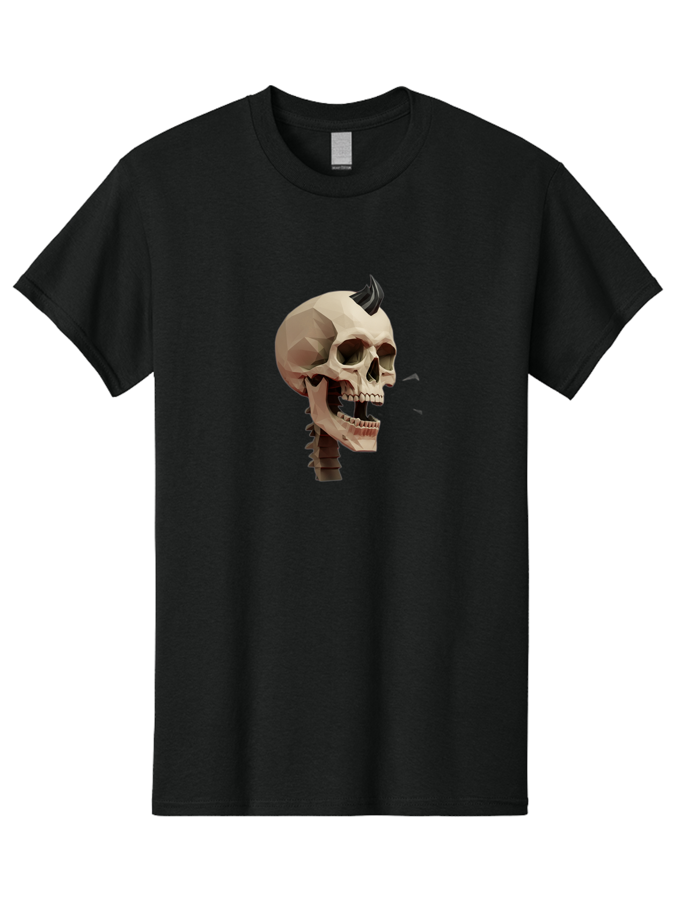 Skull-With-Mohawk Men'S Graphic Tee, 100% Cotton, Comfortable Casual Summer Wear, Machine Washable, Low Poly Skull, Geometric Shape, Punk Rock Style, Rock On, Low Poly Art, Gothic Skull, Punk Aesthetic, 3D Model, Skull Design Bad612 7