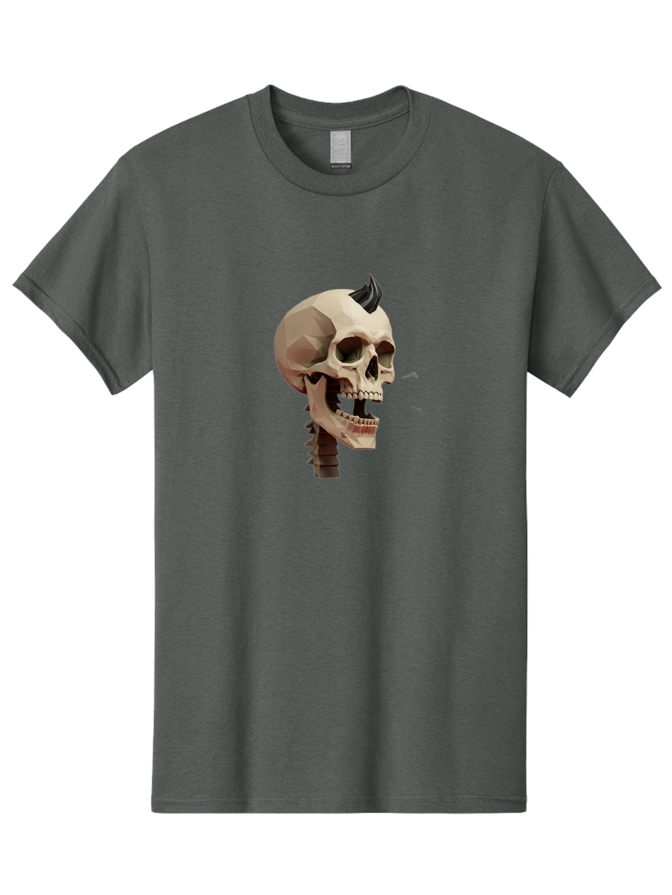 Skull-With-Mohawk Men'S Graphic Tee, 100% Cotton, Comfortable Casual Summer Wear, Machine Washable, Low Poly Skull, Geometric Shape, Punk Rock Style, Rock On, Low Poly Art, Gothic Skull, Punk Aesthetic, 3D Model, Skull Design Bad612 4