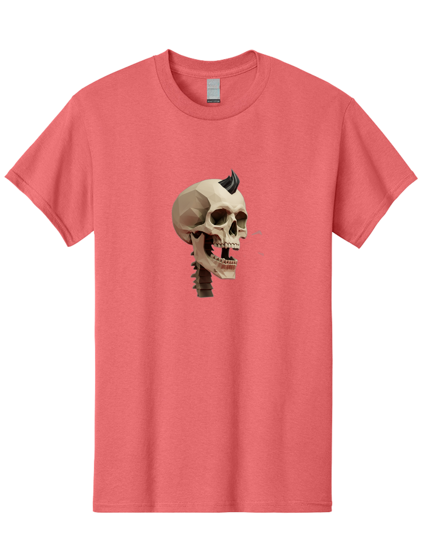 Skull-With-Mohawk Men'S Graphic Tee, 100% Cotton, Comfortable Casual Summer Wear, Machine Washable, Low Poly Skull, Geometric Shape, Punk Rock Style, Rock On, Low Poly Art, Gothic Skull, Punk Aesthetic, 3D Model, Skull Design Bad612 3