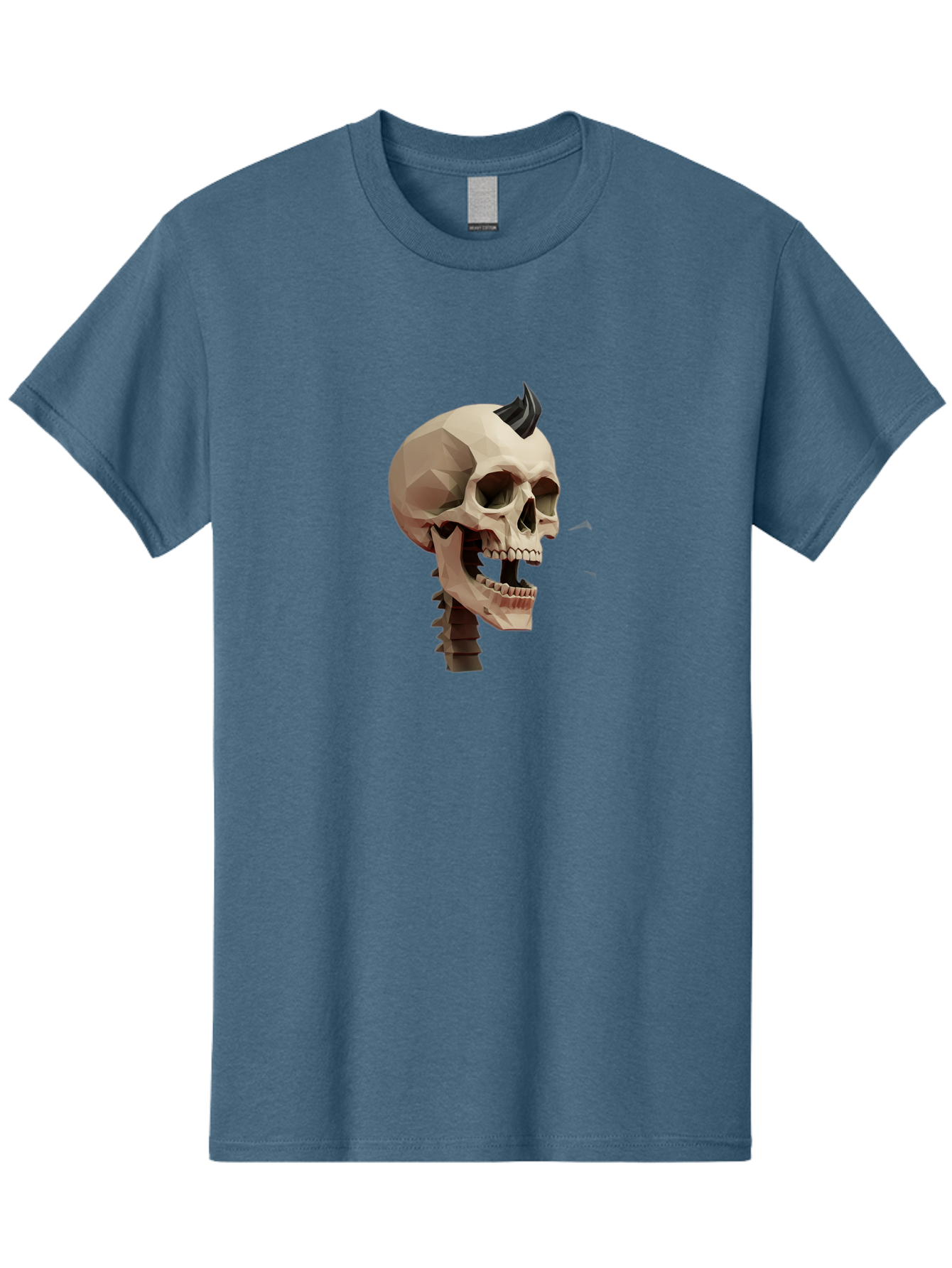 Skull-With-Mohawk Men'S Graphic Tee, 100% Cotton, Comfortable Casual Summer Wear, Machine Washable, Low Poly Skull, Geometric Shape, Punk Rock Style, Rock On, Low Poly Art, Gothic Skull, Punk Aesthetic, 3D Model, Skull Design Bad612 13