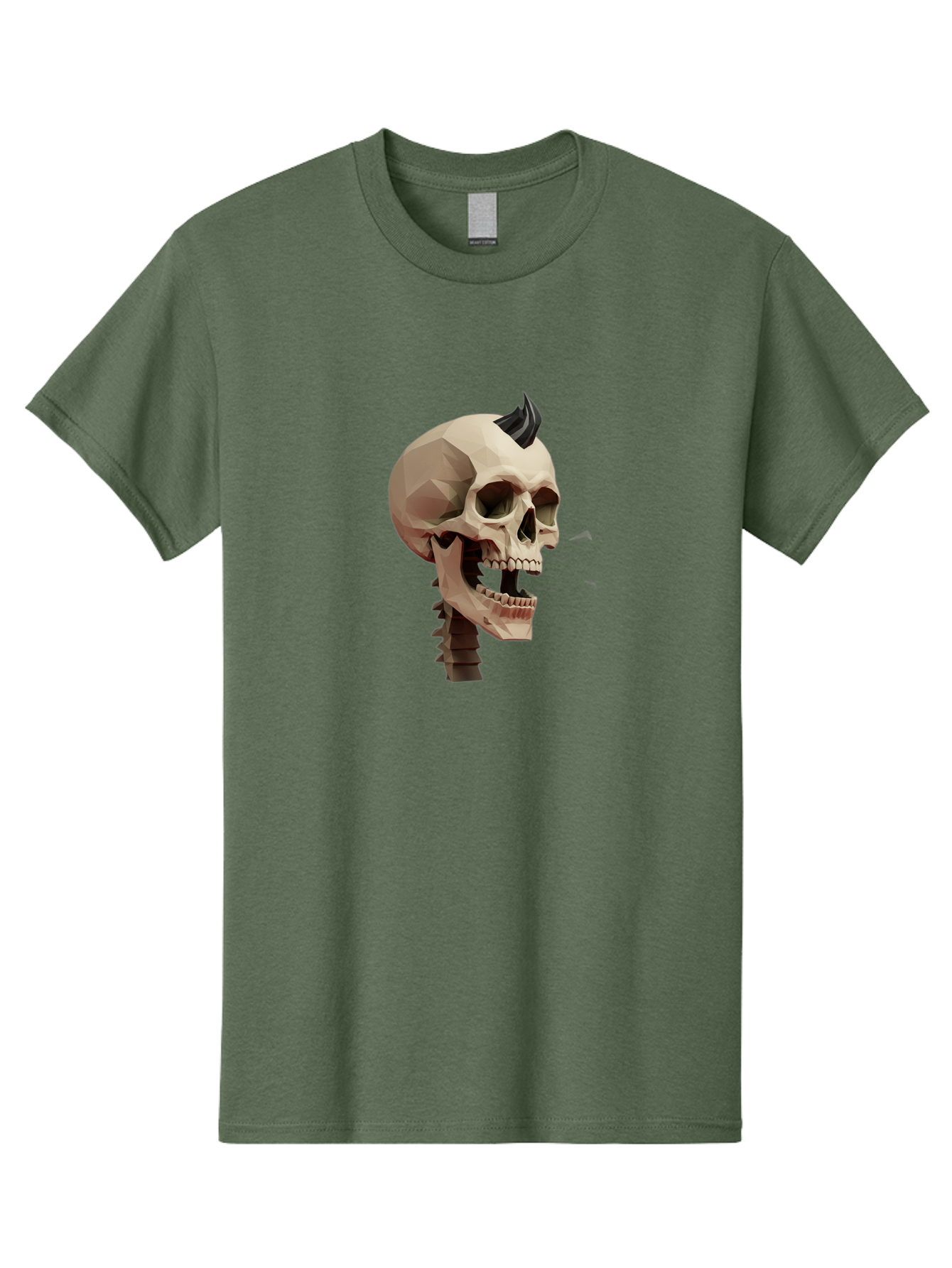 Skull-With-Mohawk Men'S Graphic Tee, 100% Cotton, Comfortable Casual Summer Wear, Machine Washable, Low Poly Skull, Geometric Shape, Punk Rock Style, Rock On, Low Poly Art, Gothic Skull, Punk Aesthetic, 3D Model, Skull Design Bad612 15